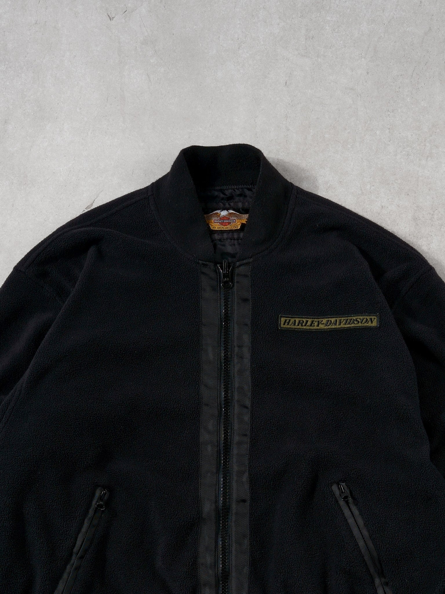 Vintage 90s Black Harley Davidson Fleece Zipup (L/XL)