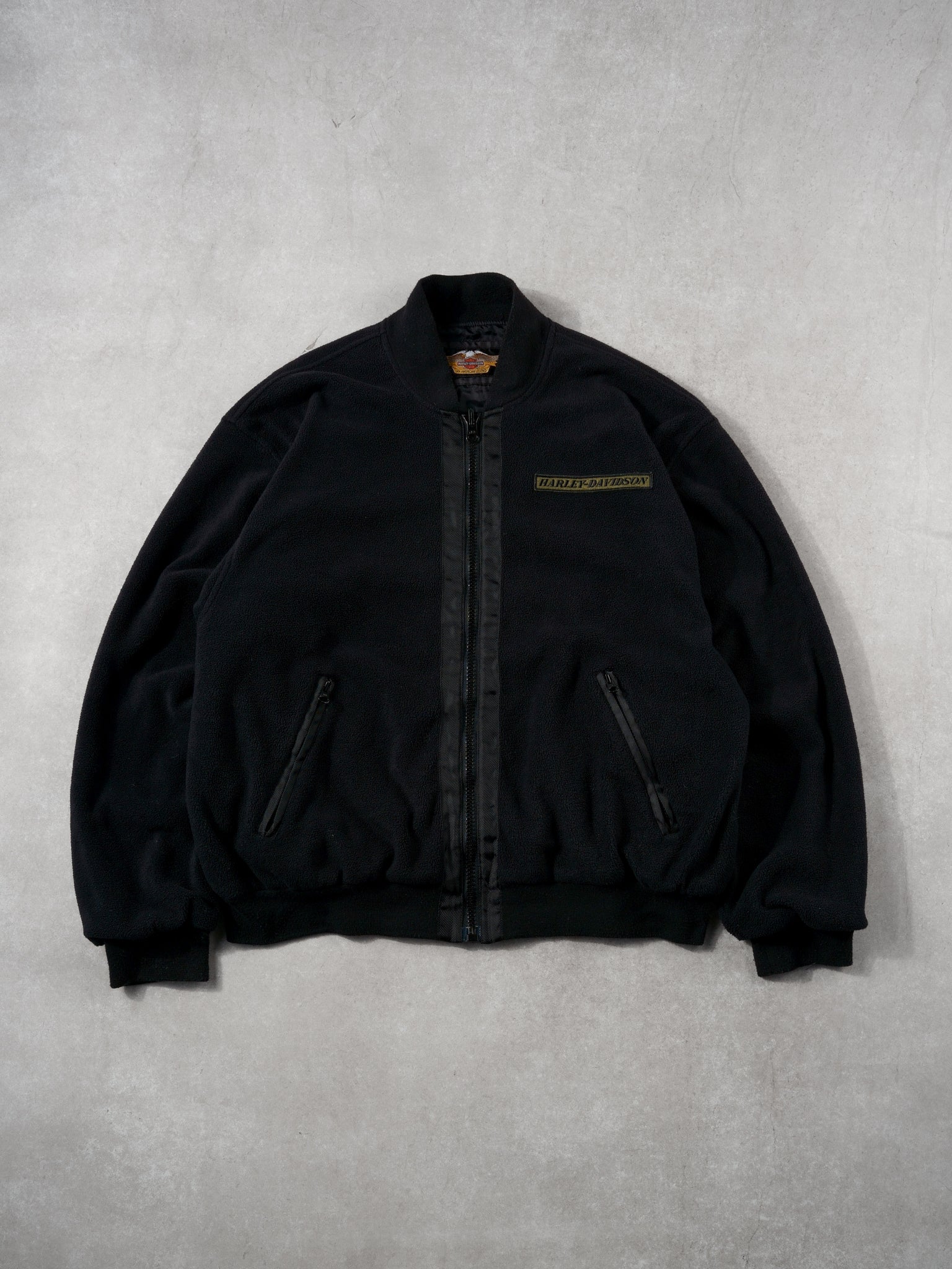 Vintage 90s Black Harley Davidson Fleece Zipup (L/XL)