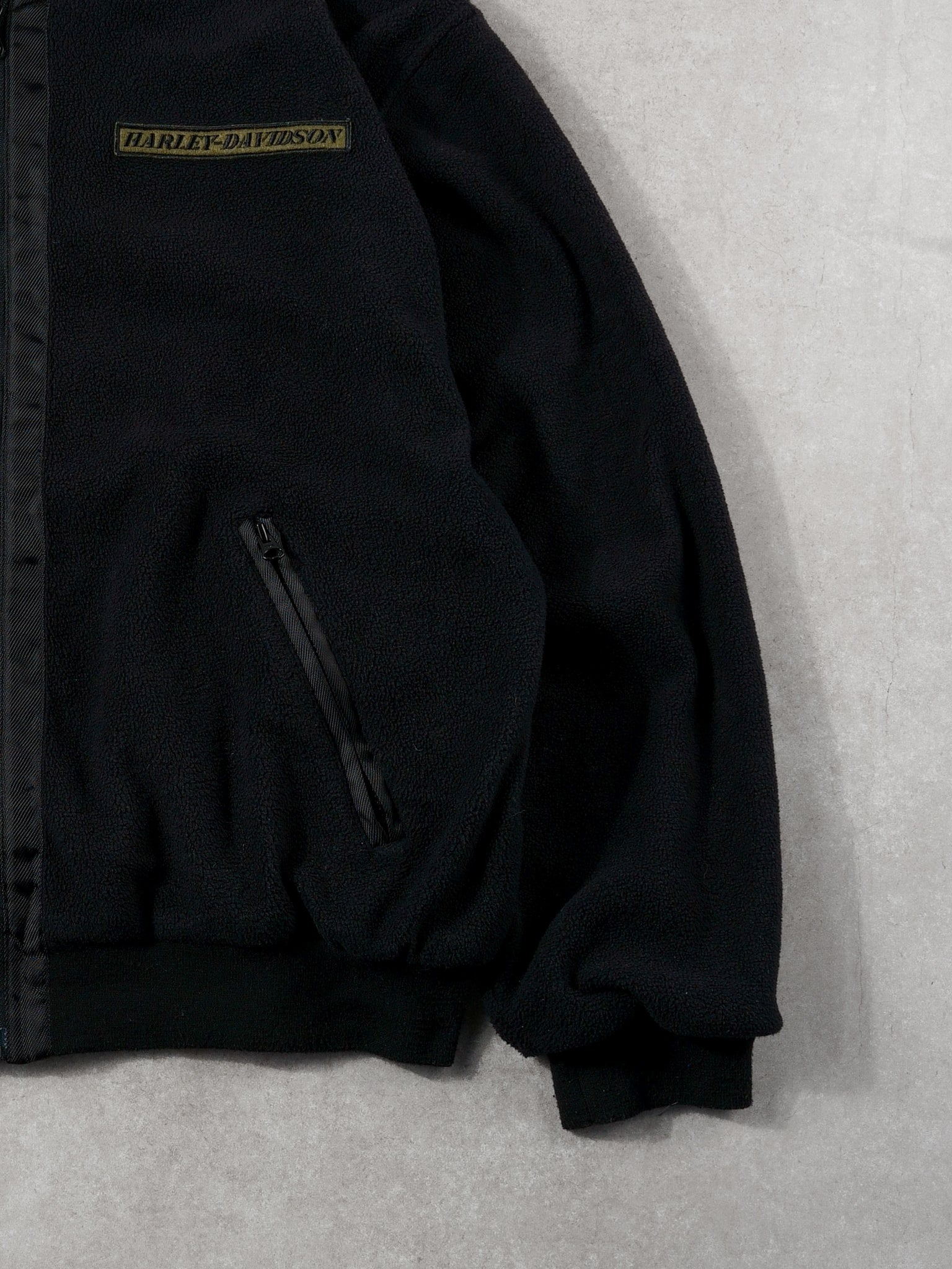 Vintage 90s Black Harley Davidson Fleece Zipup (L/XL)