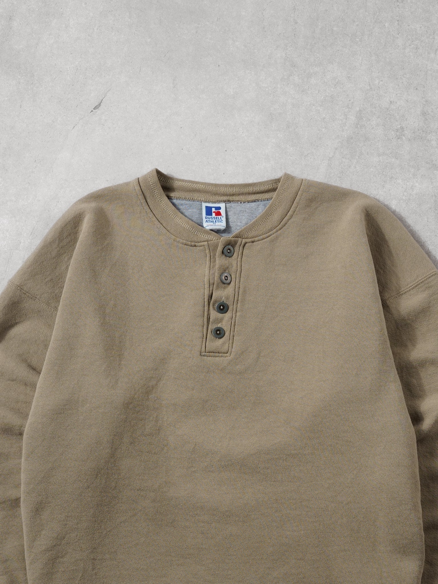 Vintage 90s Beige Russell Athletics Button Up Crewneck (M)