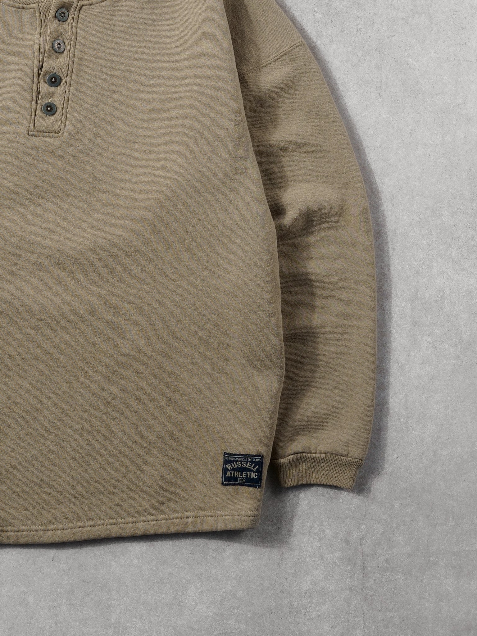 Vintage 90s Beige Russell Athletics Button Up Crewneck (M)