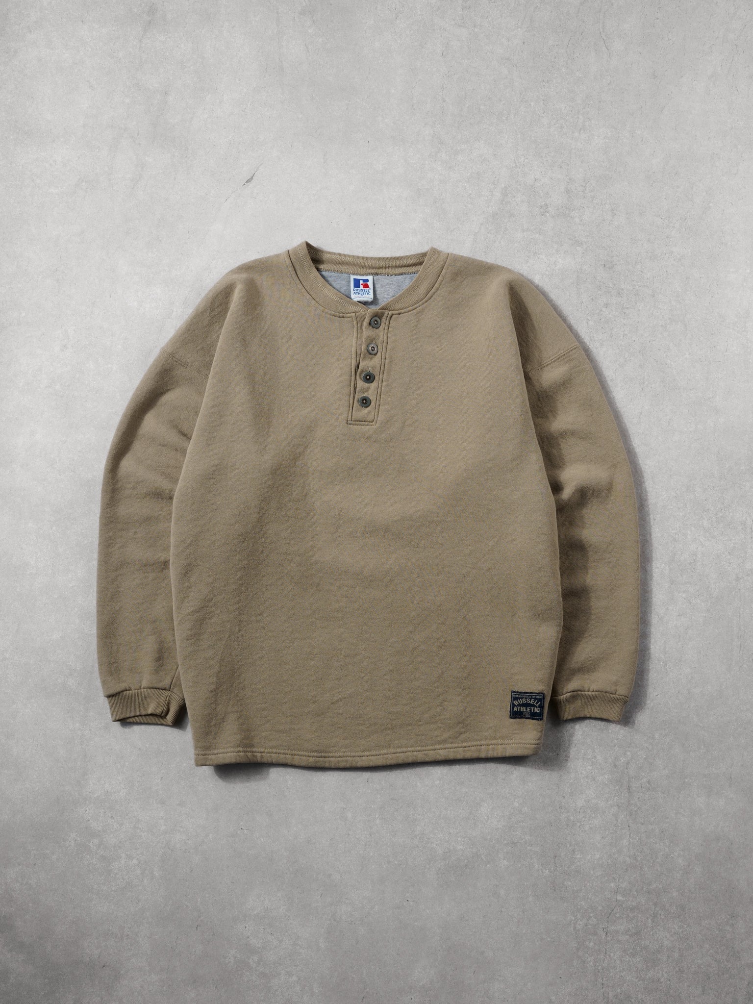 Vintage 90s Beige Russell Athletics Button Up Crewneck (M)