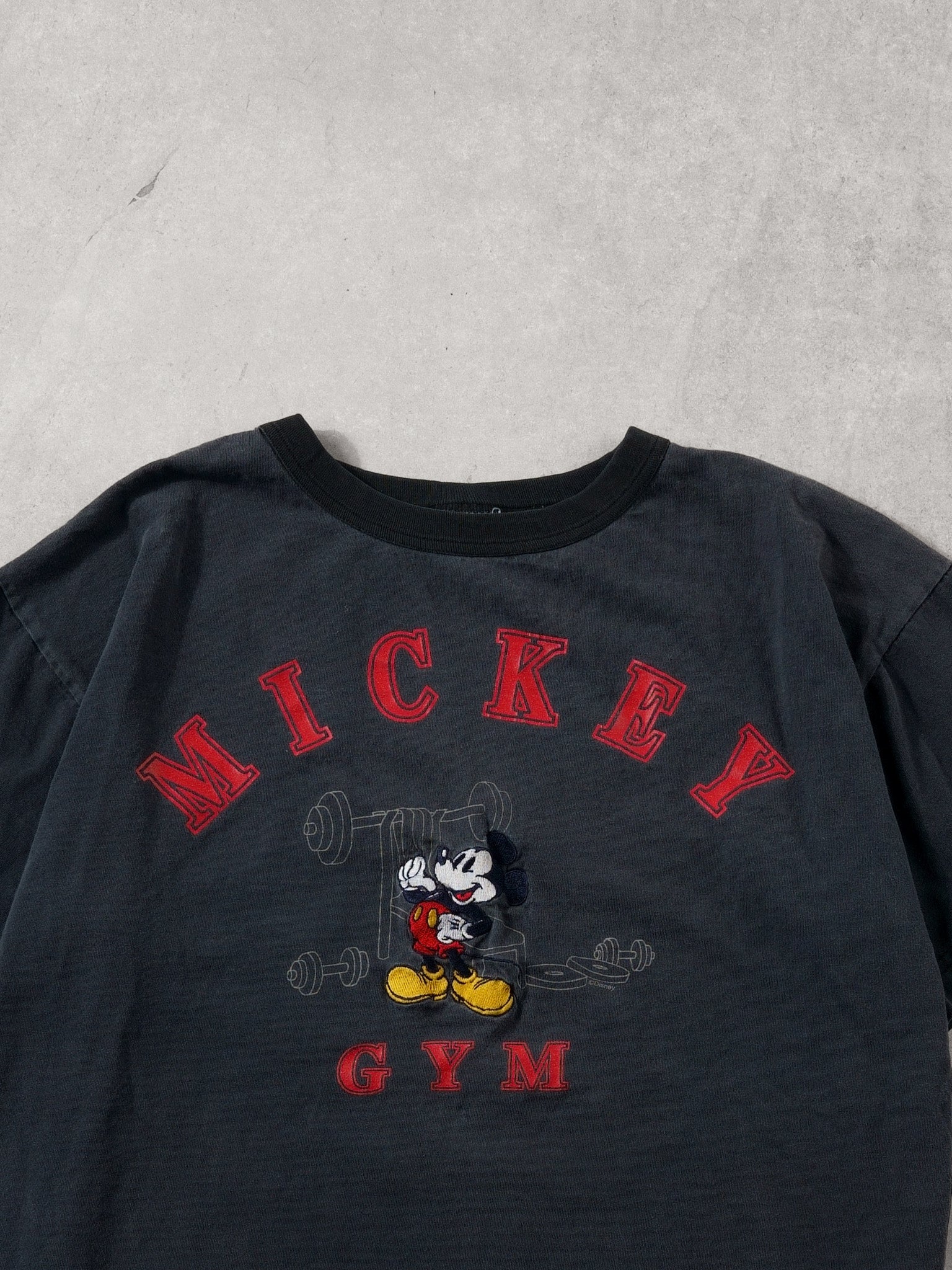 Vintage 90s Dark Grey Mickey Mouse Gym Graphic Tee (M)