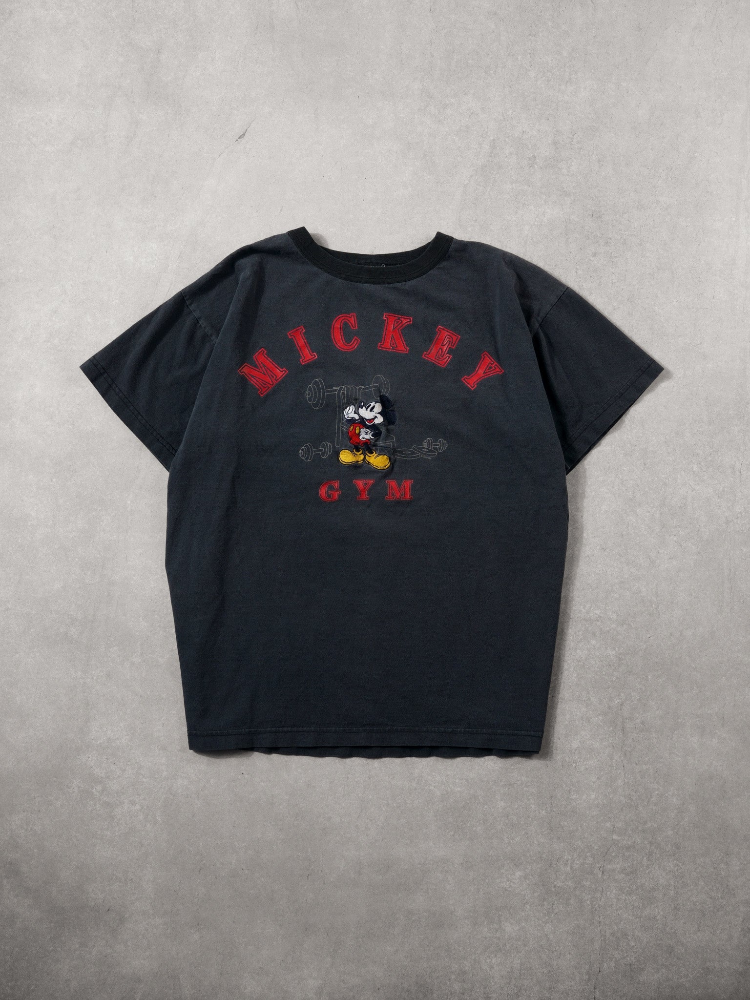Vintage 90s Dark Grey Mickey Mouse Gym Graphic Tee (M)