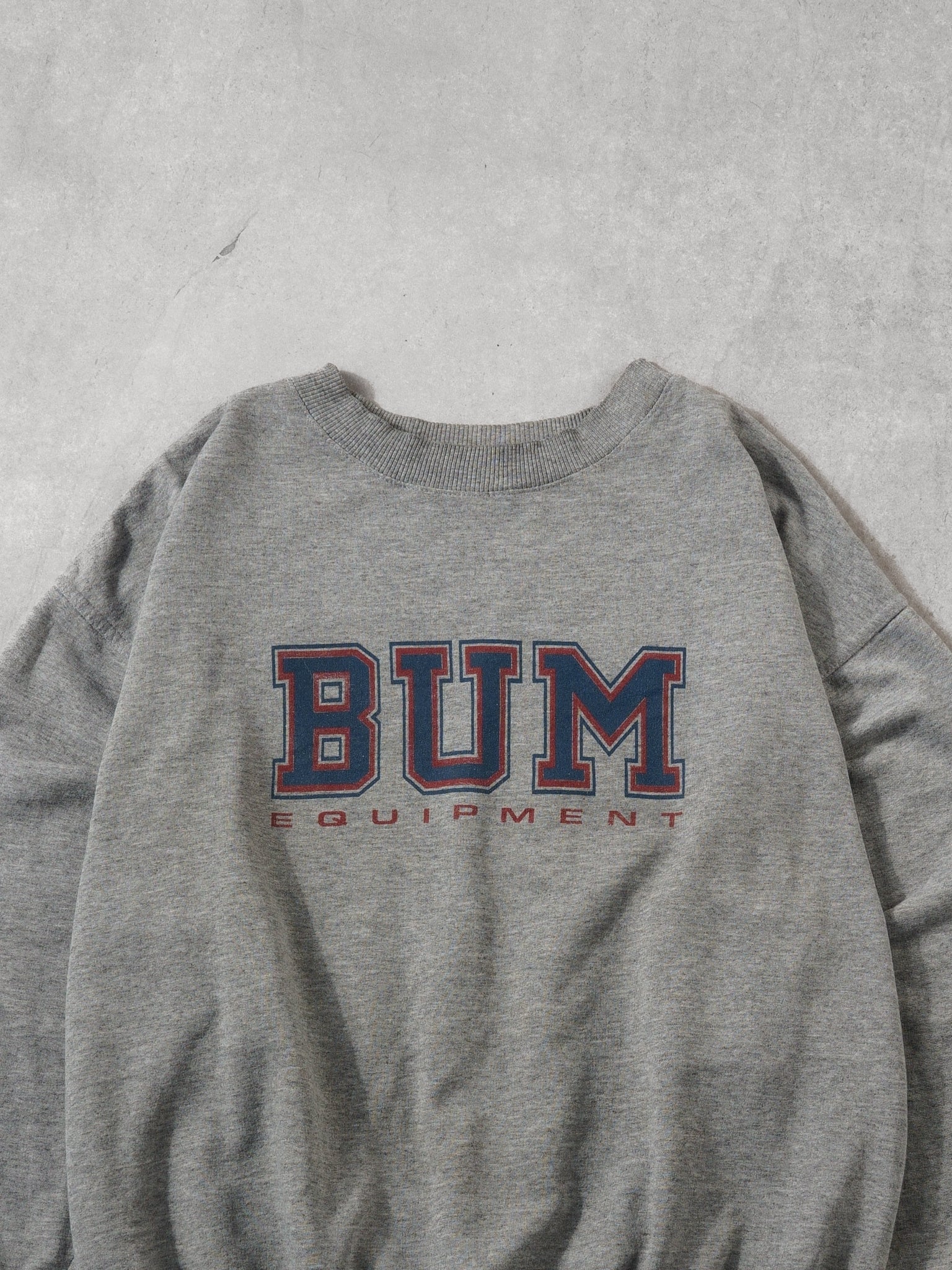 Vintage 90s Grey Red and Blue BUM Equipment Crewneck (L)