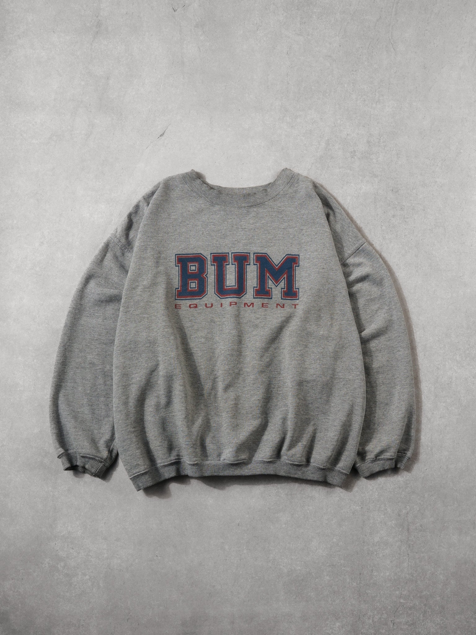 Vintage 90s Grey Red and Blue BUM Equipment Crewneck (L)