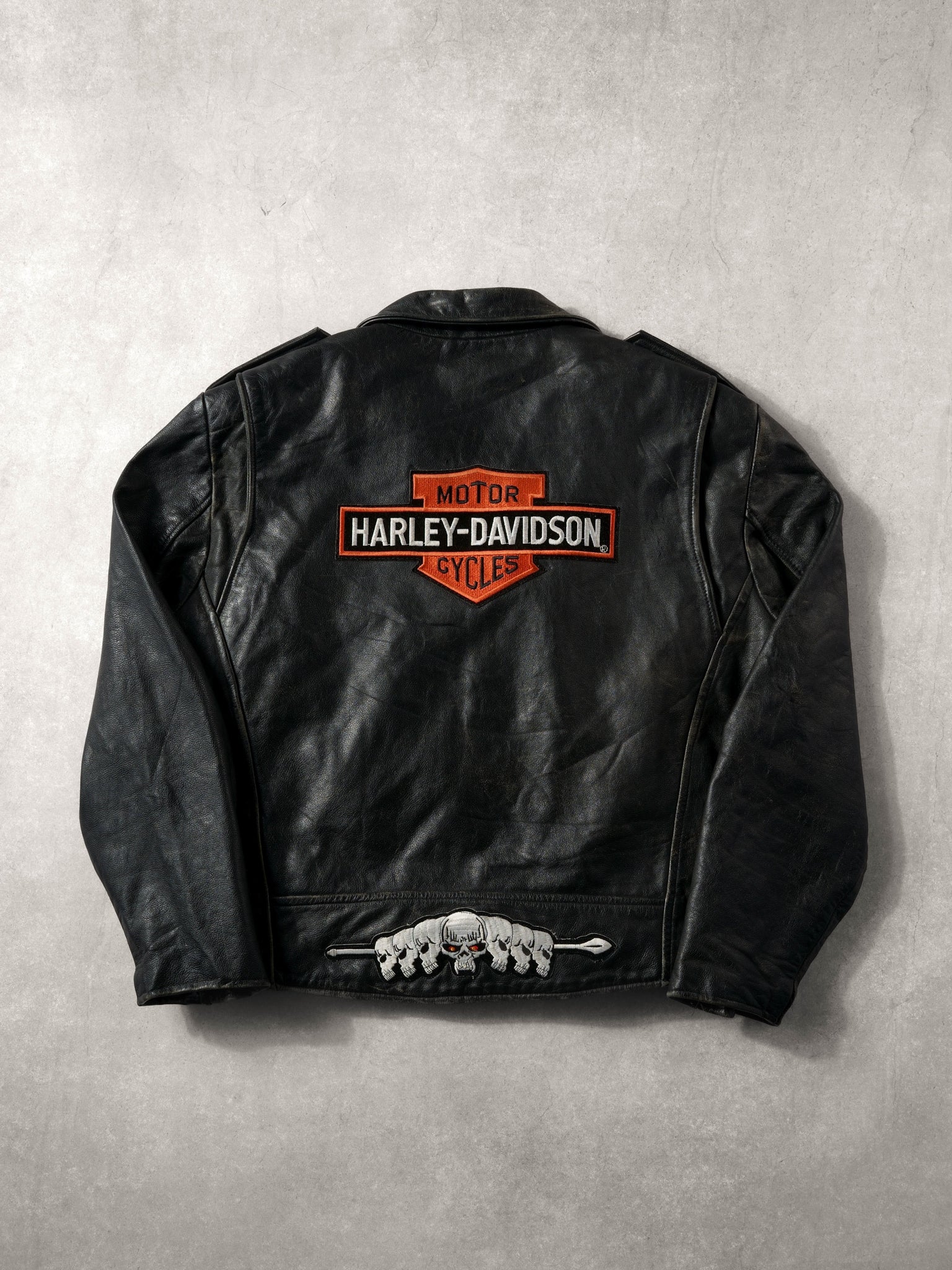 Vintage 90s Black Open Road Biker Harley Davidson Leather Jacket (L)
