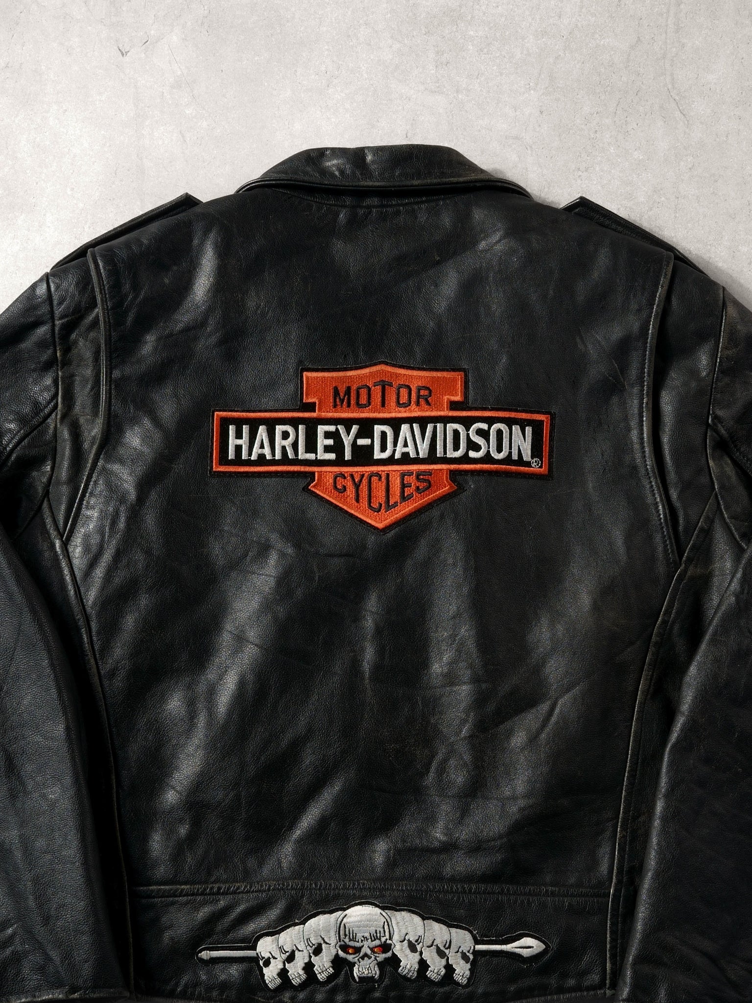 Vintage 90s Black Open Road Biker Harley Davidson Leather Jacket (L)