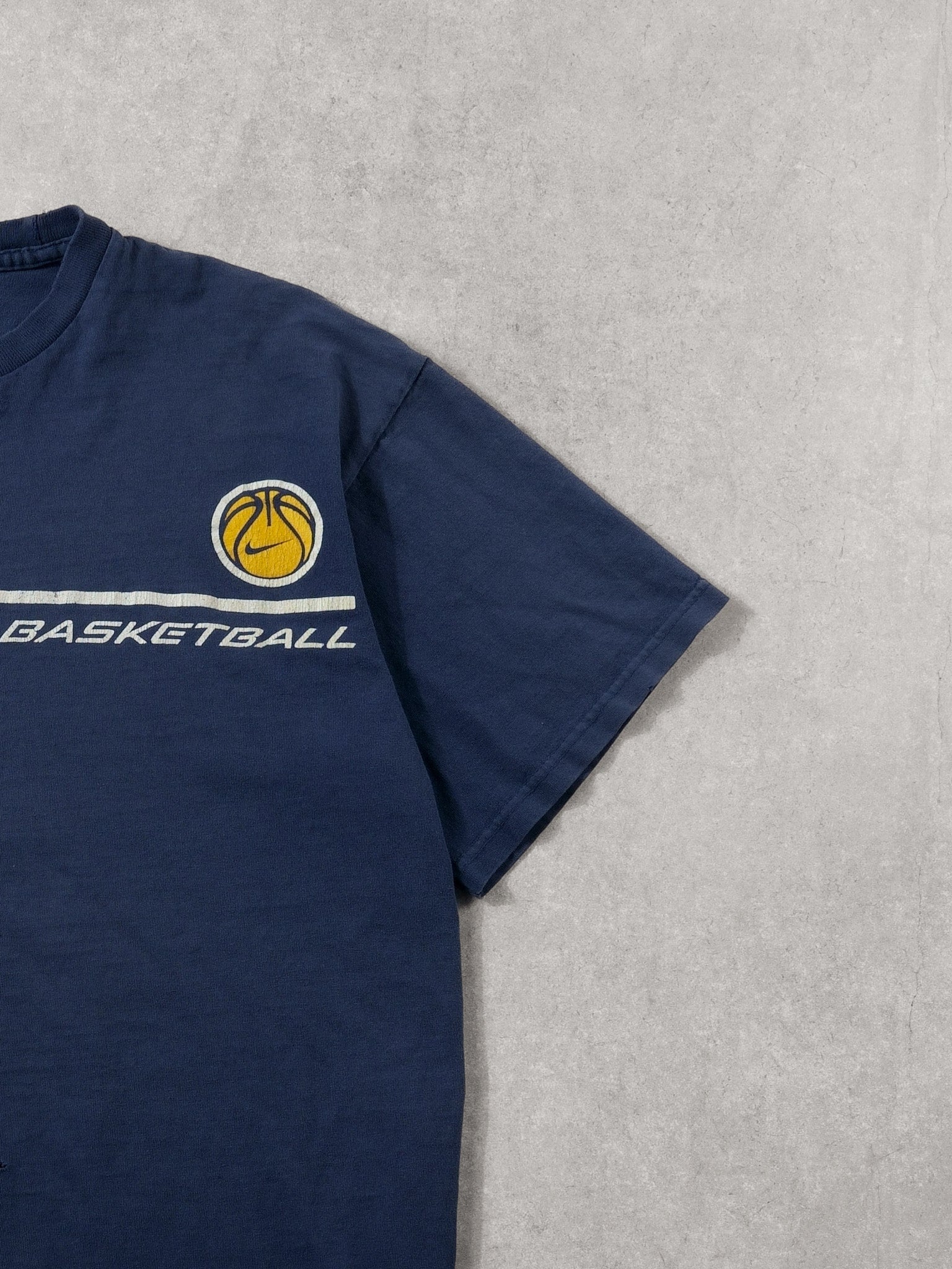 Vintage Y2k Navy Blue and Yellow Nike Basketball Tee (M/L)