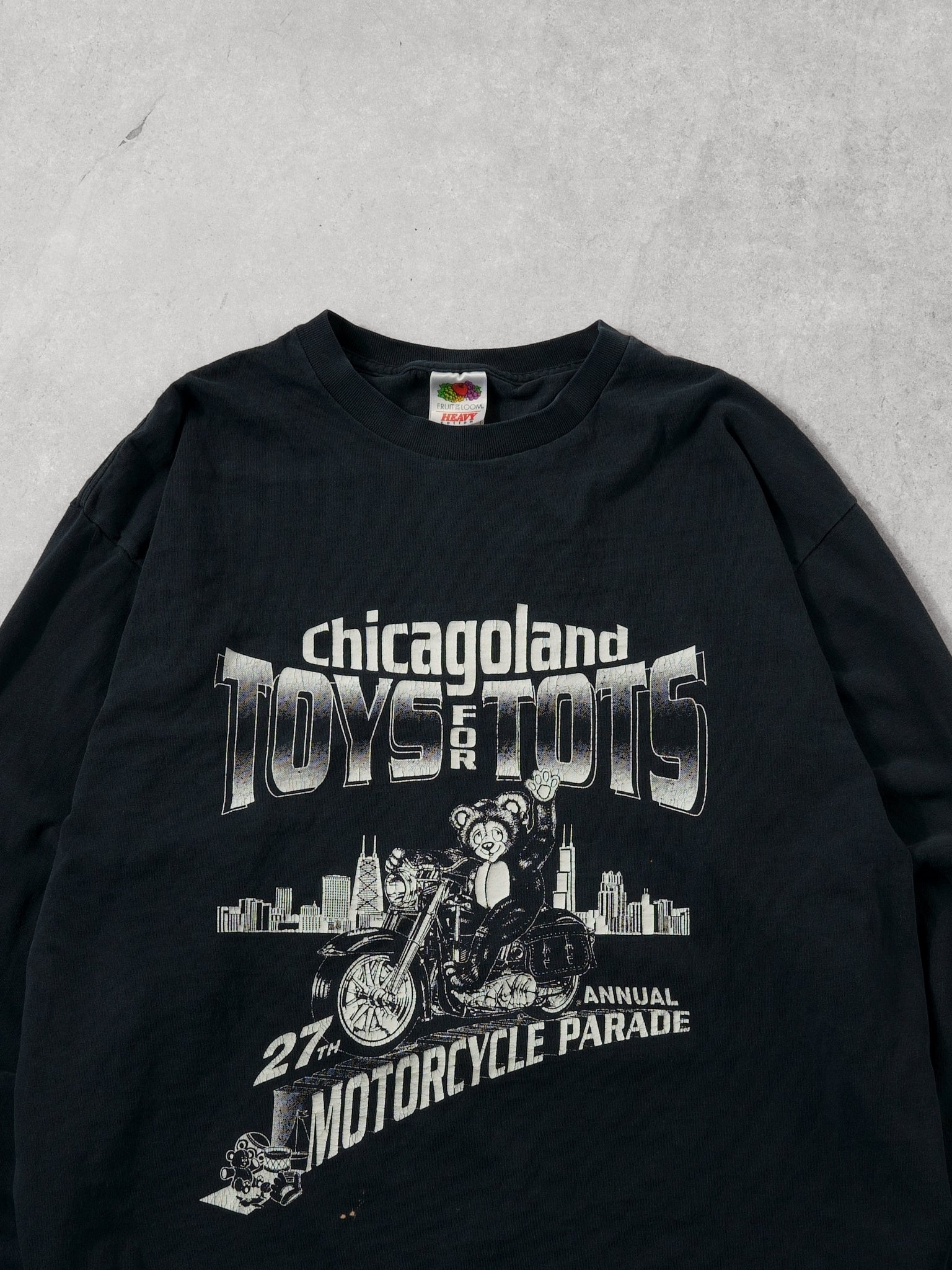 Vintage 90s Black Chicagoland Toys for Tots Motorcycle Parade Longsleeve (L)