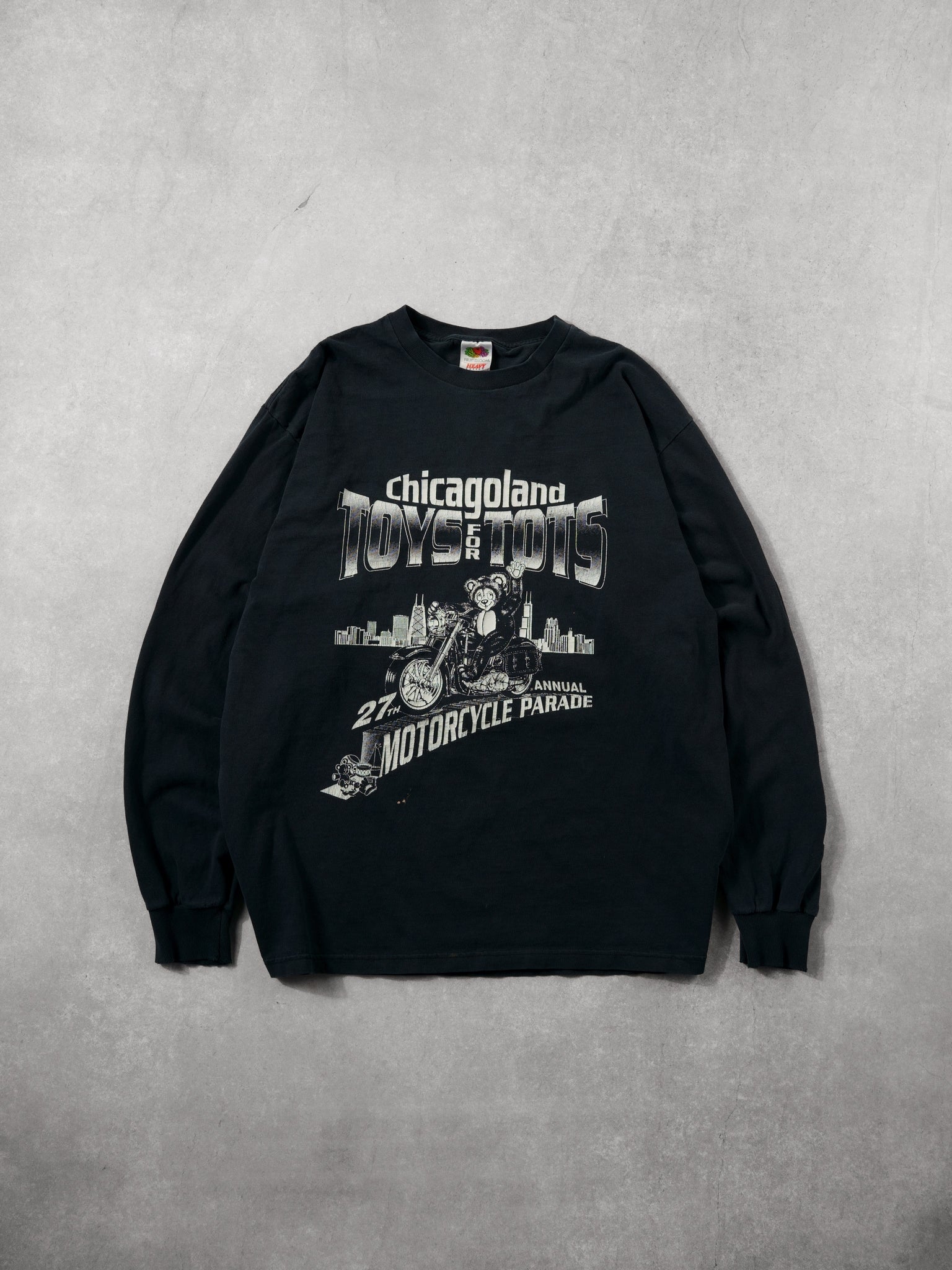 Vintage 90s Black Chicagoland Toys for Tots Motorcycle Parade Longsleeve (L)