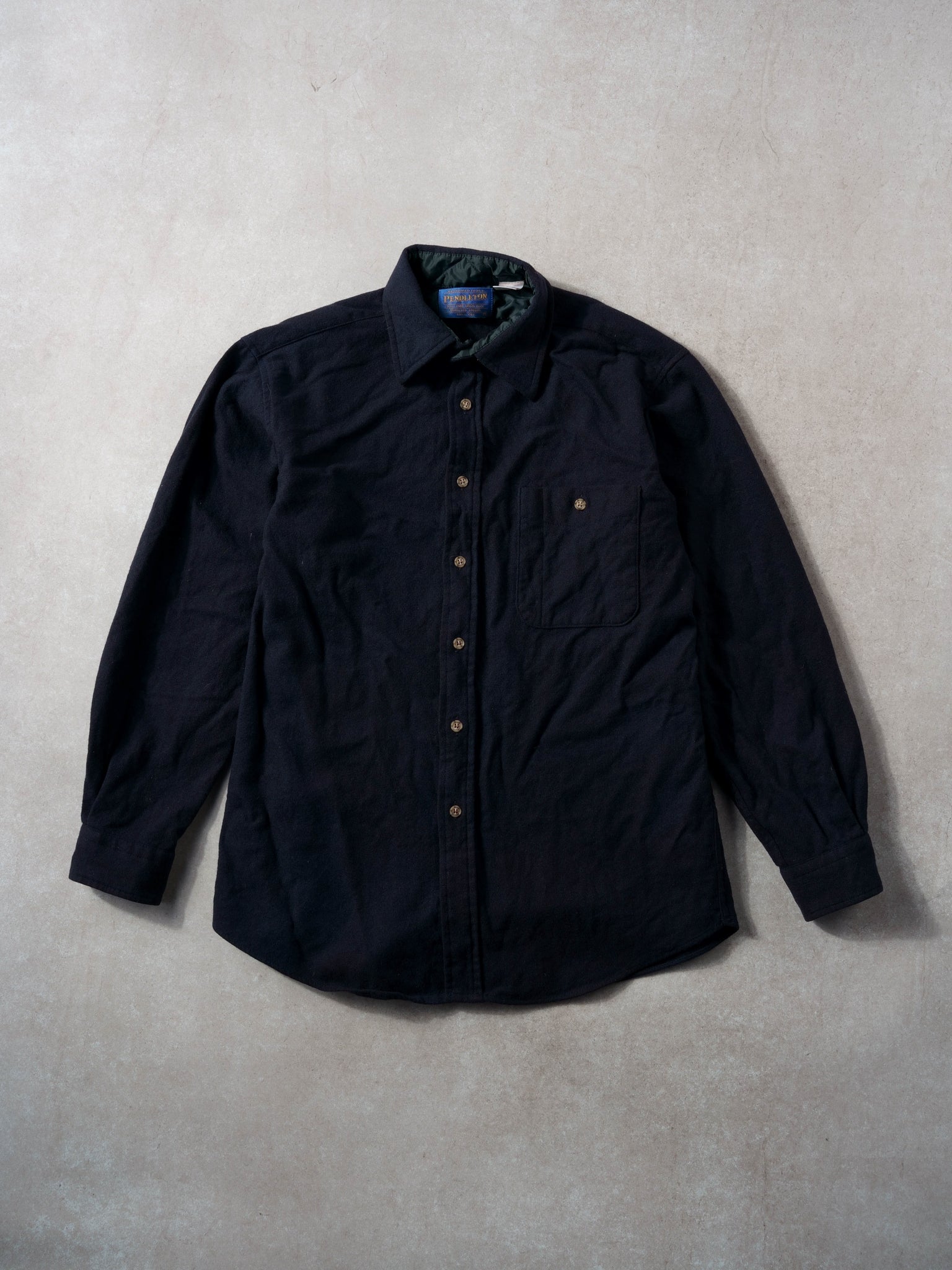 Vintage 90s Navy Blue Penbleton Virgin Wool Collared Button Up (M)