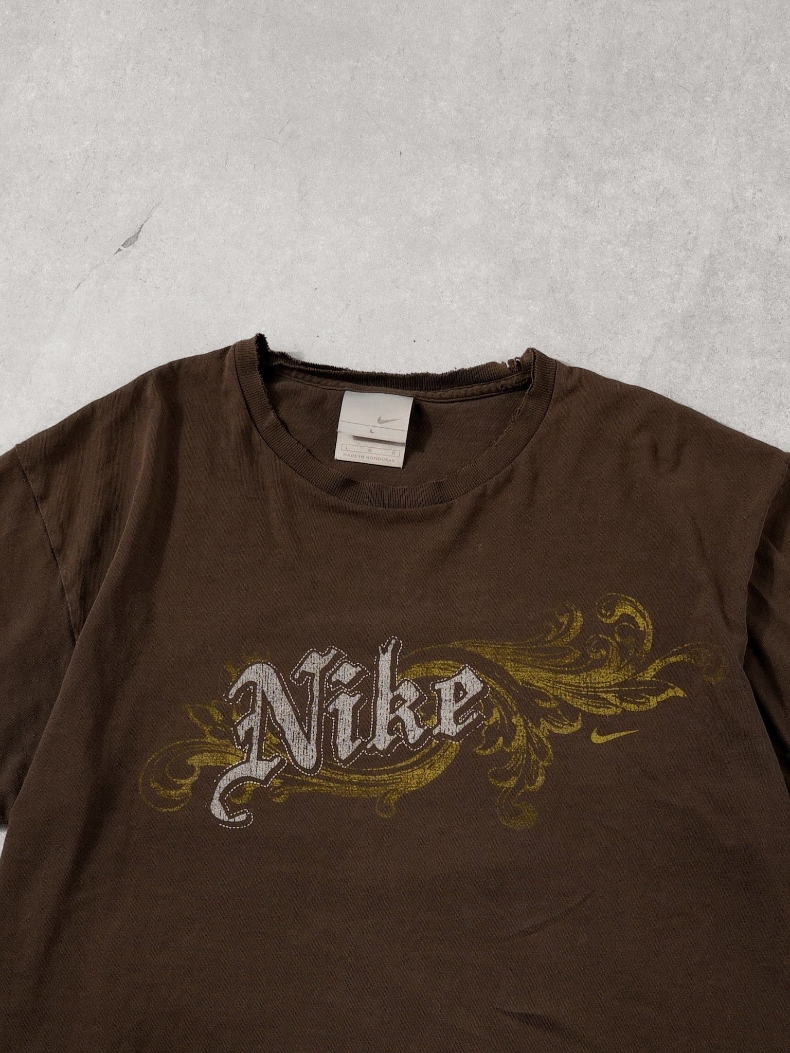 Vintage Y2k Washed Brown Nike Jazz Graphic Tee (M)