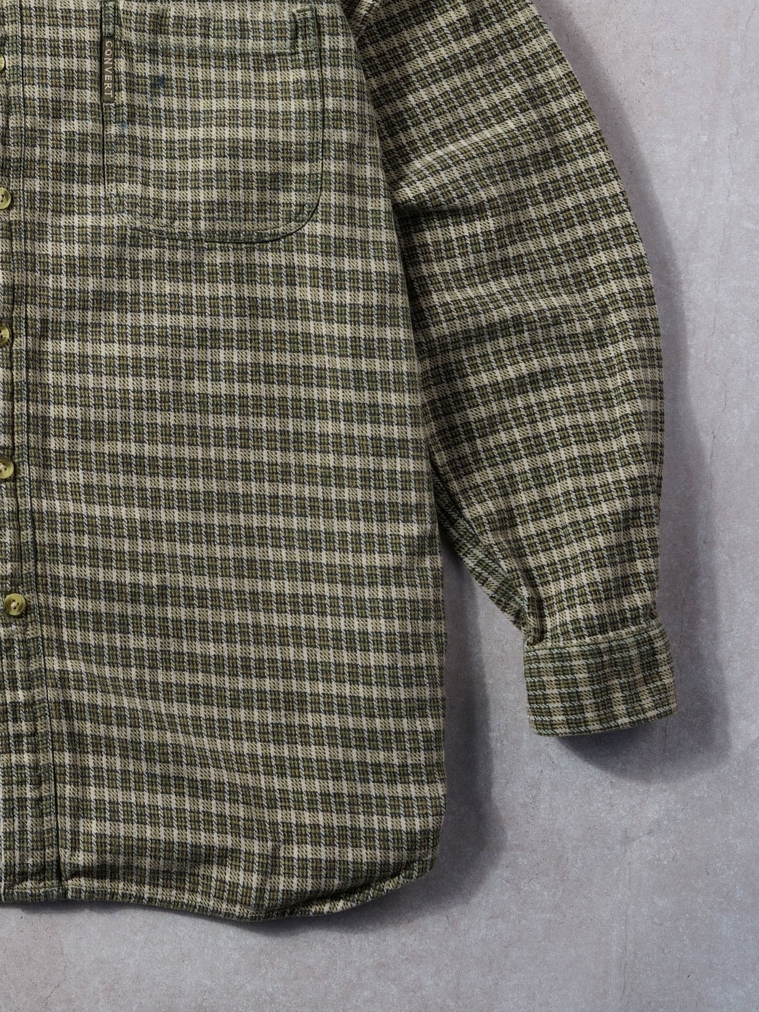 Vintage 90s Beige and Brown Columbia Plaid Collared Button Up (L)