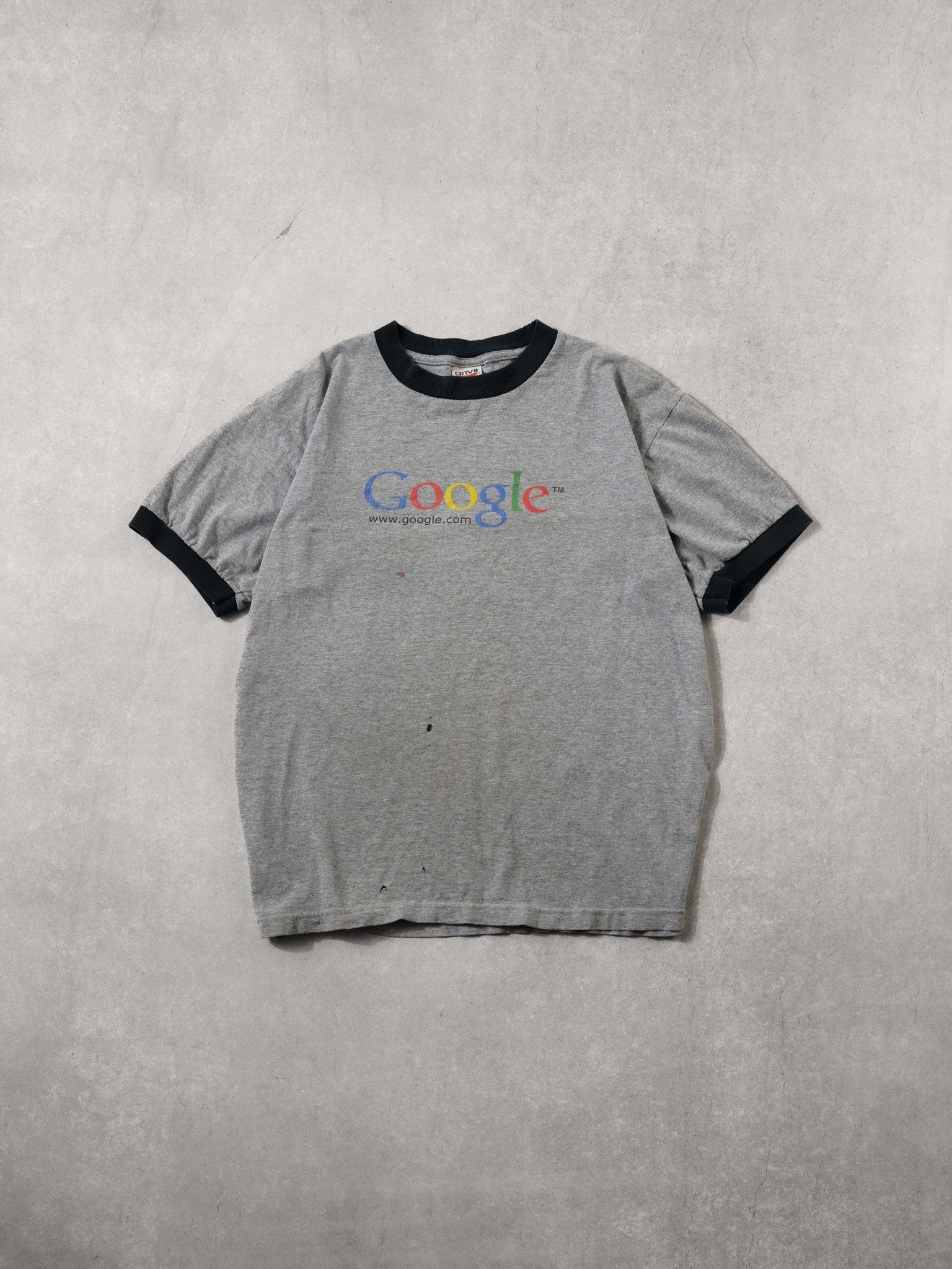 Vintage 90s Grey and Navy Blue Google "I'm Feeling Lucky" Tee (M)