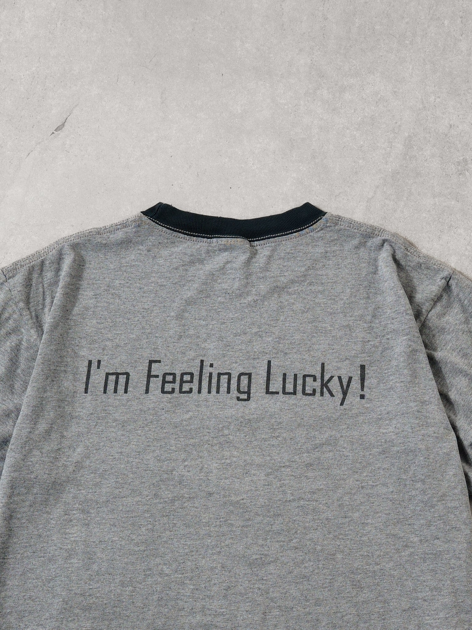 Vintage 90s Grey and Navy Blue Google "I'm Feeling Lucky" Tee (M)