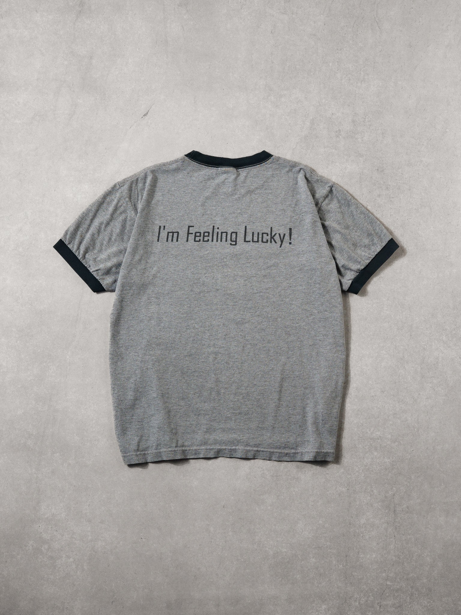 Vintage 90s Grey and Navy Blue Google "I'm Feeling Lucky" Tee (M)