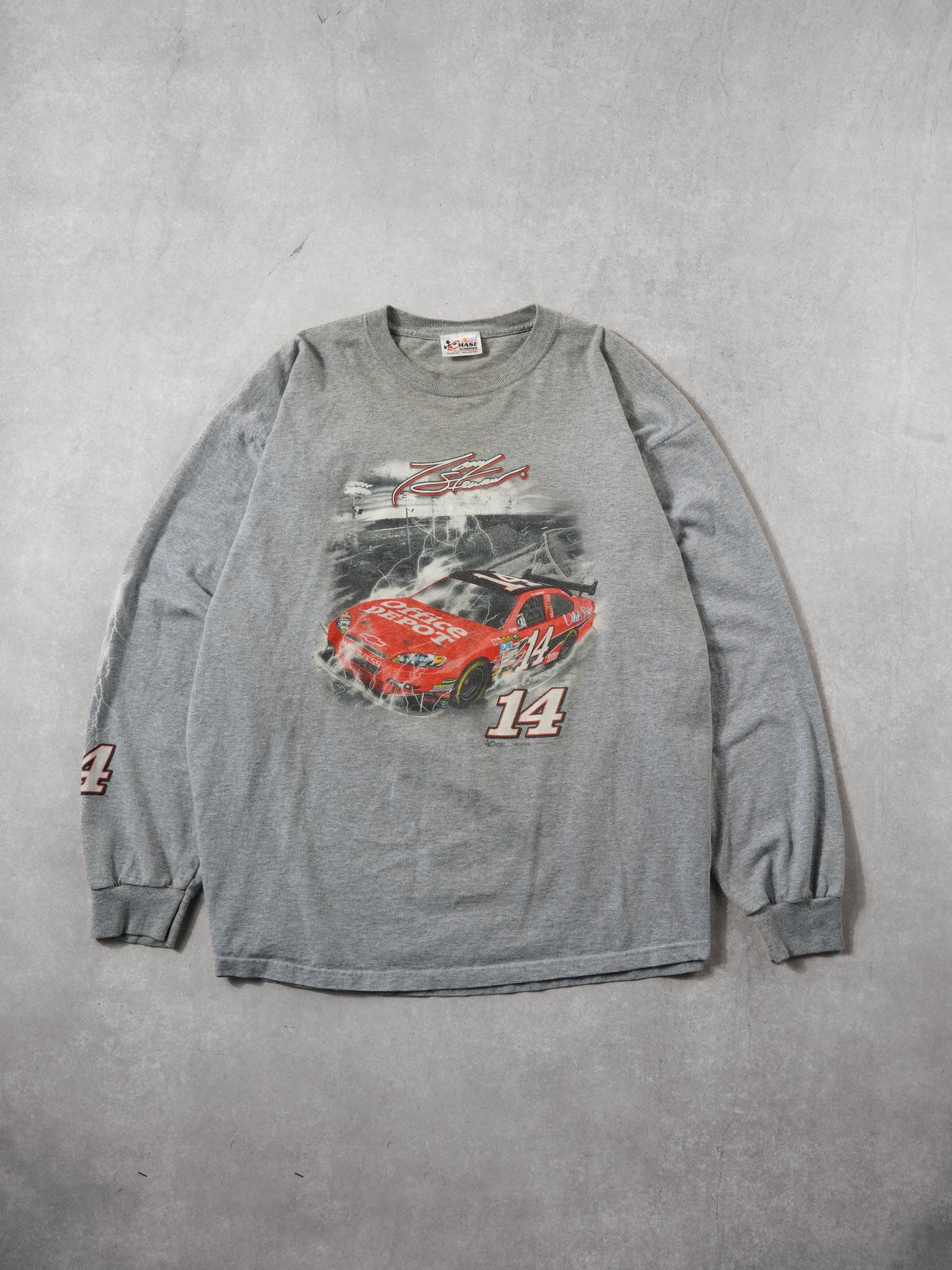 Vintage 90s Grey Tony Stewart #14 Nascar Graphic Longsleeve (XL)