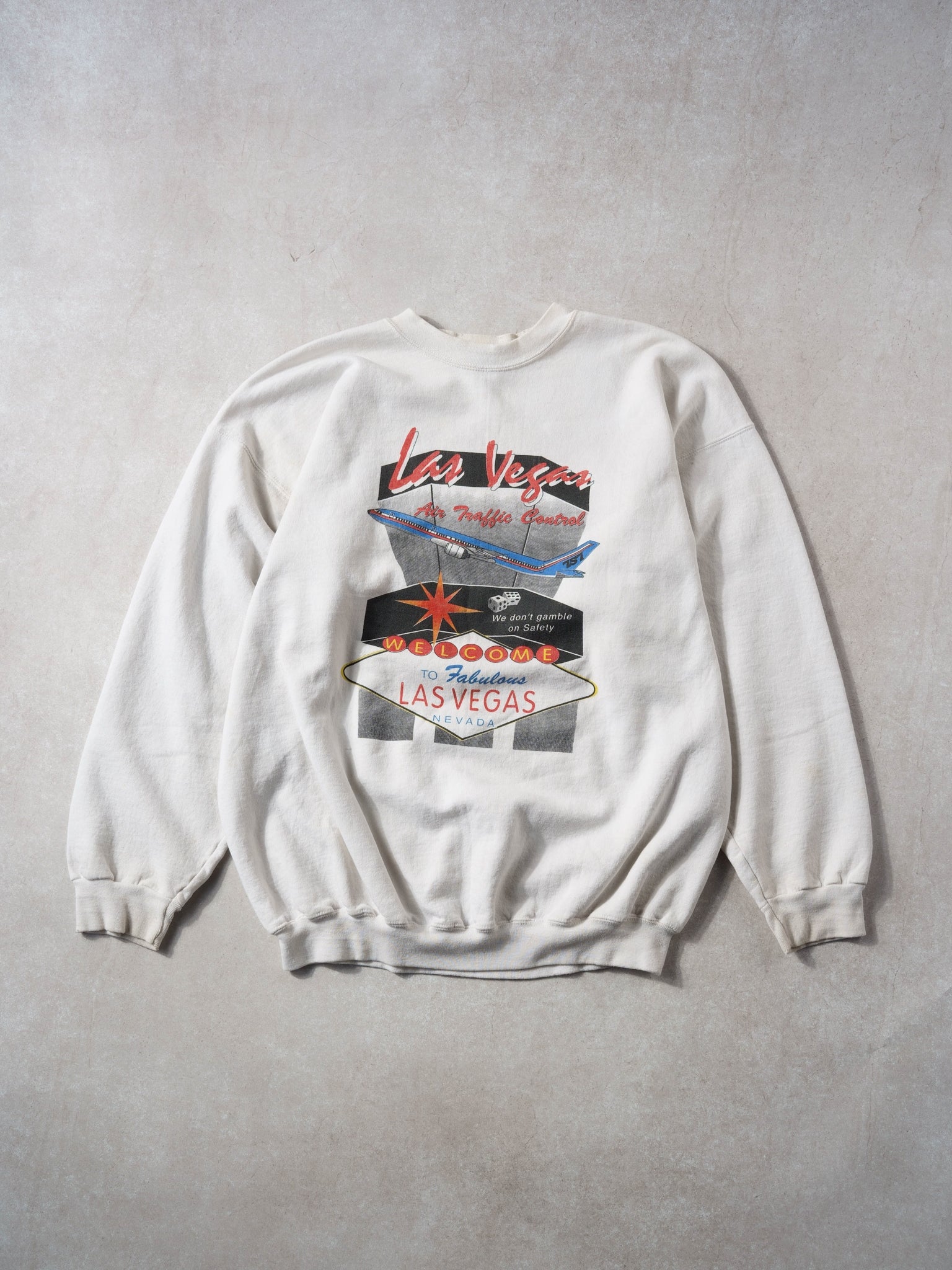 Vintage 90s White Las Vegas Air Traffic Control Hanes Crewneck (L/XL)