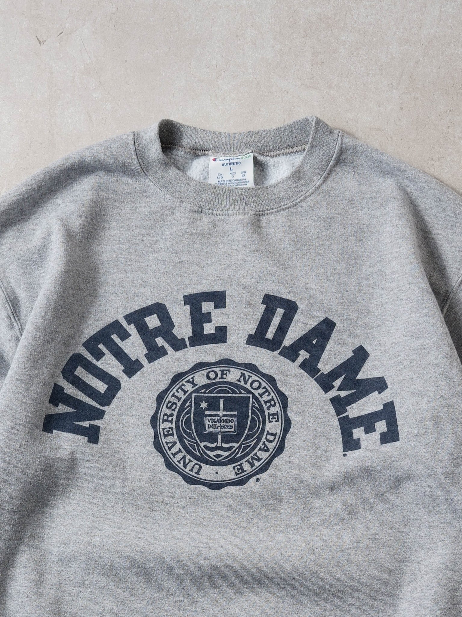 Vintage Y2K Grey Notre Dame Champion Crewneck (L)