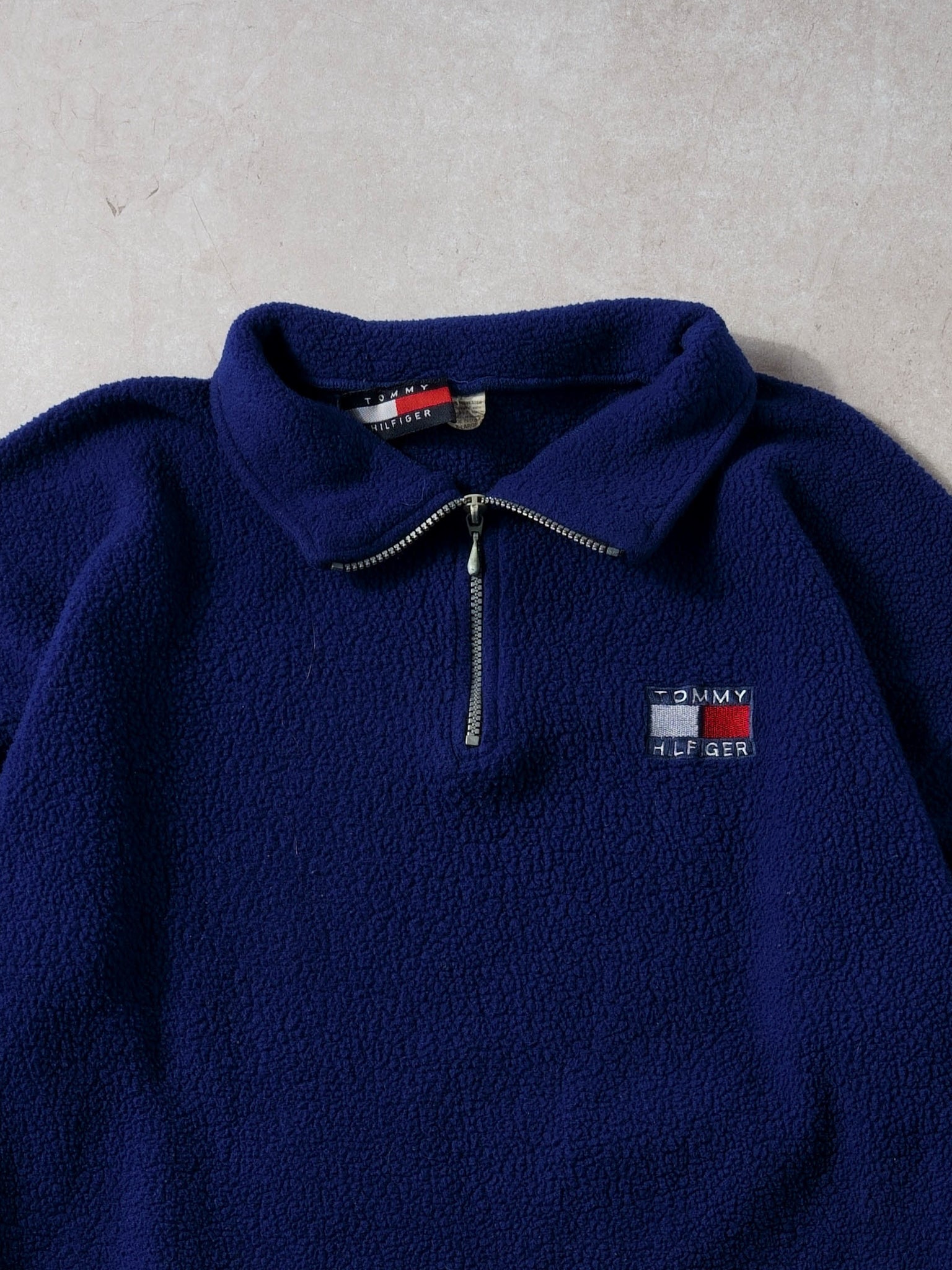 Vintage 90s Royal Blue Tommy Hilfiger Fleece 1/4 Zip Crewneck (XL)
