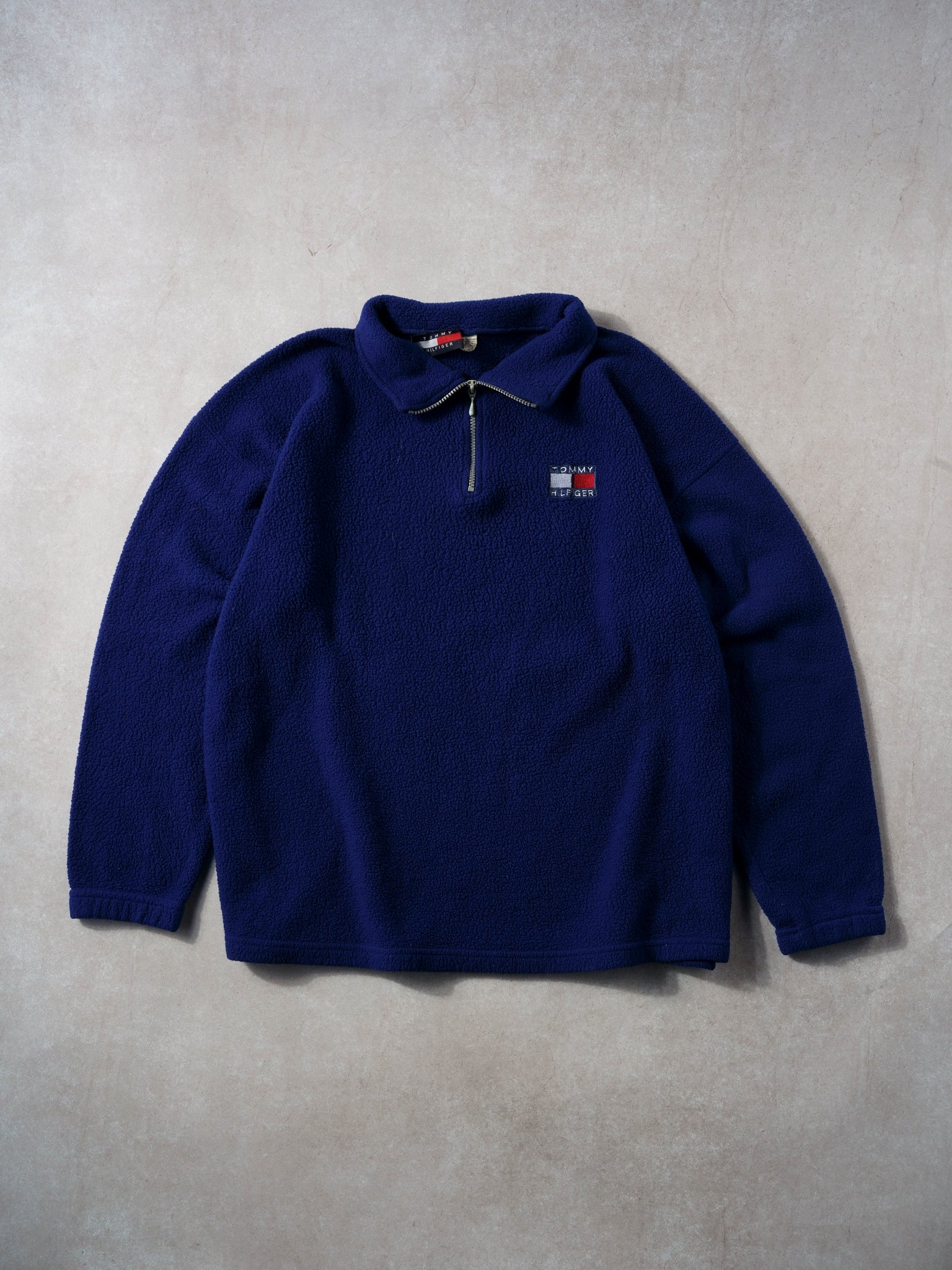 Vintage 90s Royal Blue Tommy Hilfiger Fleece 1/4 Zip Crewneck (XL)