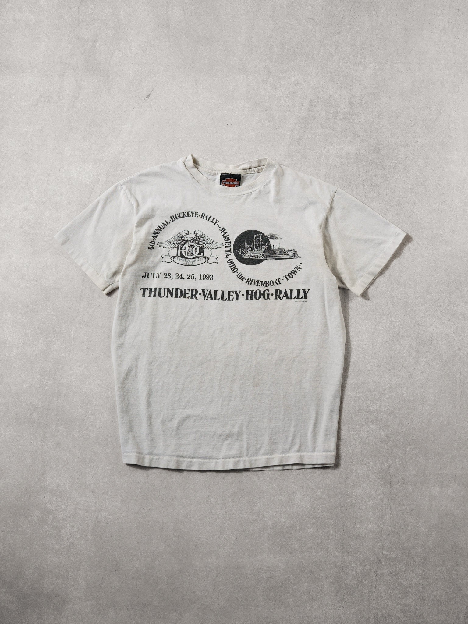 Vintage 93' White 4th Annual Buckeye Rally Marietta Ohio Harley Davidson Tee (S)