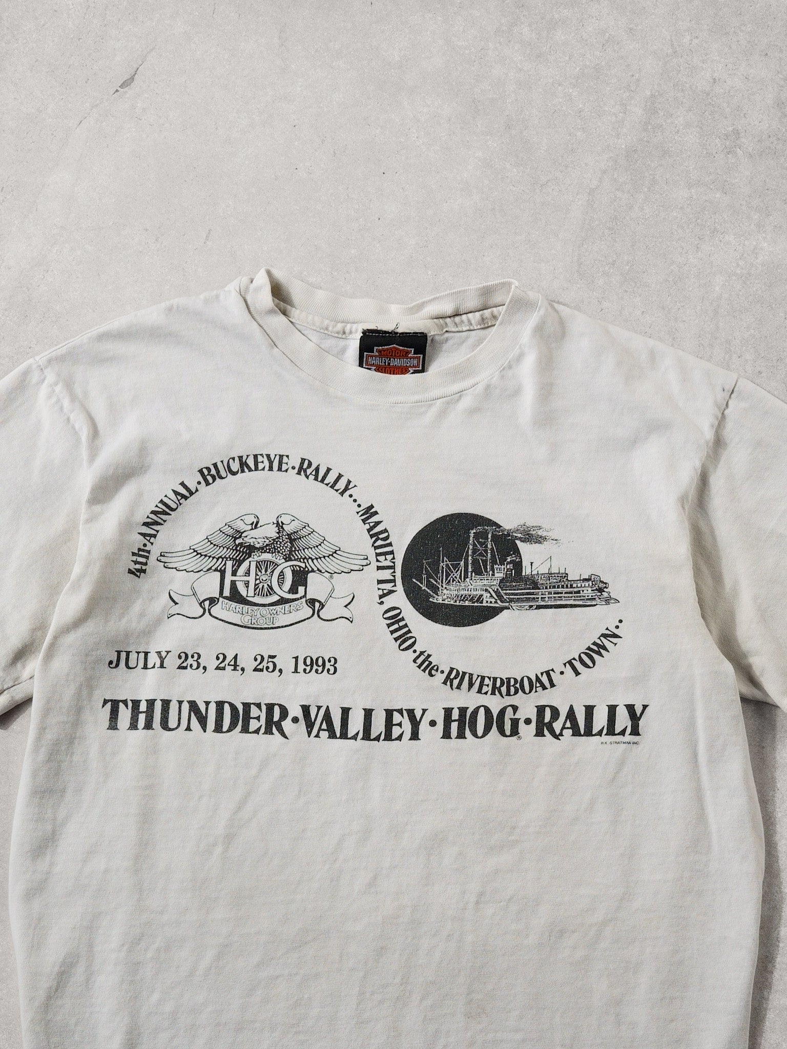 Vintage 93' White 4th Annual Buckeye Rally Marietta Ohio Harley Davidson Tee (S)