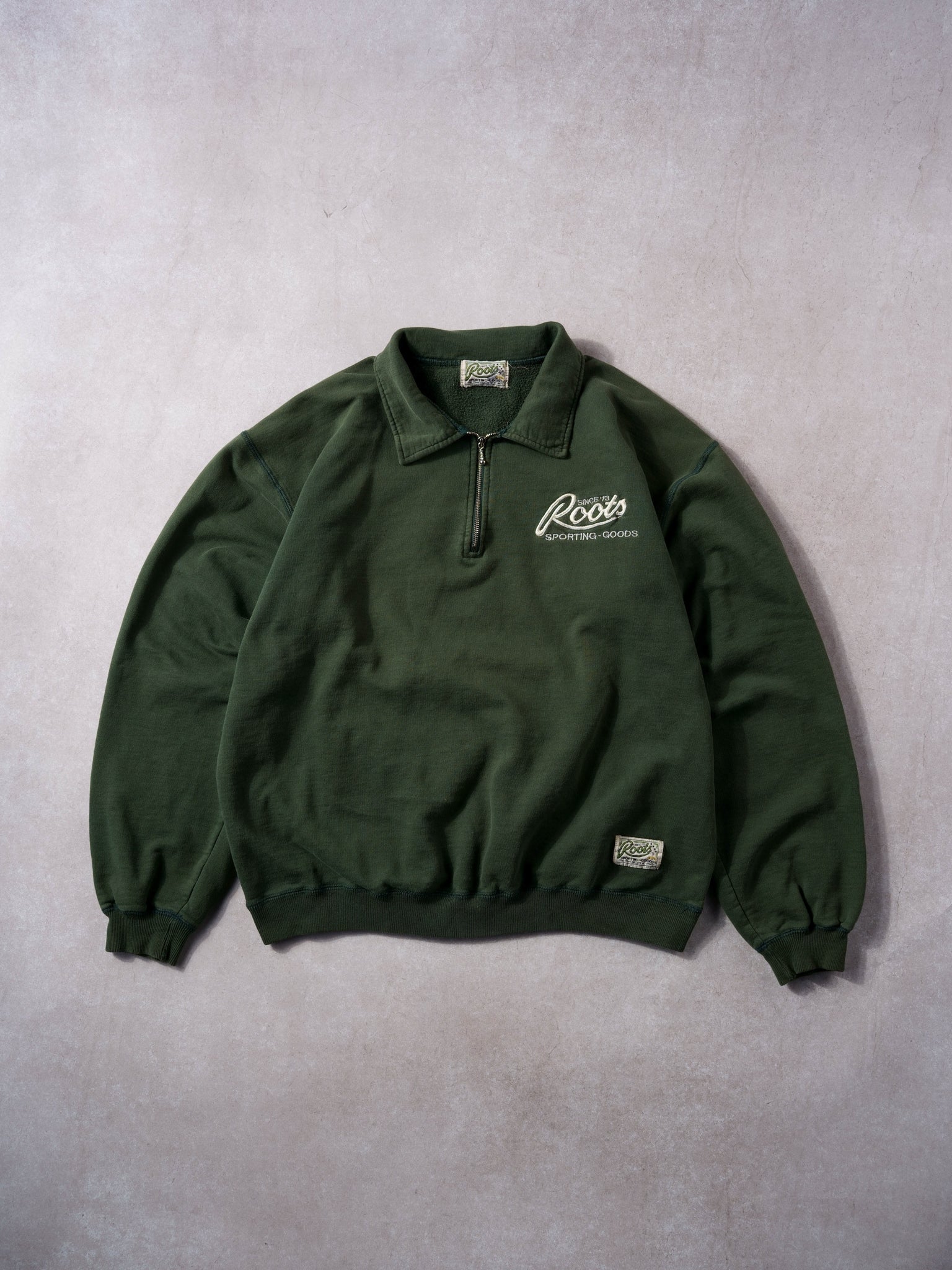 Vintage 90s Juniper Green Roots Athletics 1/4 Zip Collared Crewneck (L/XL)