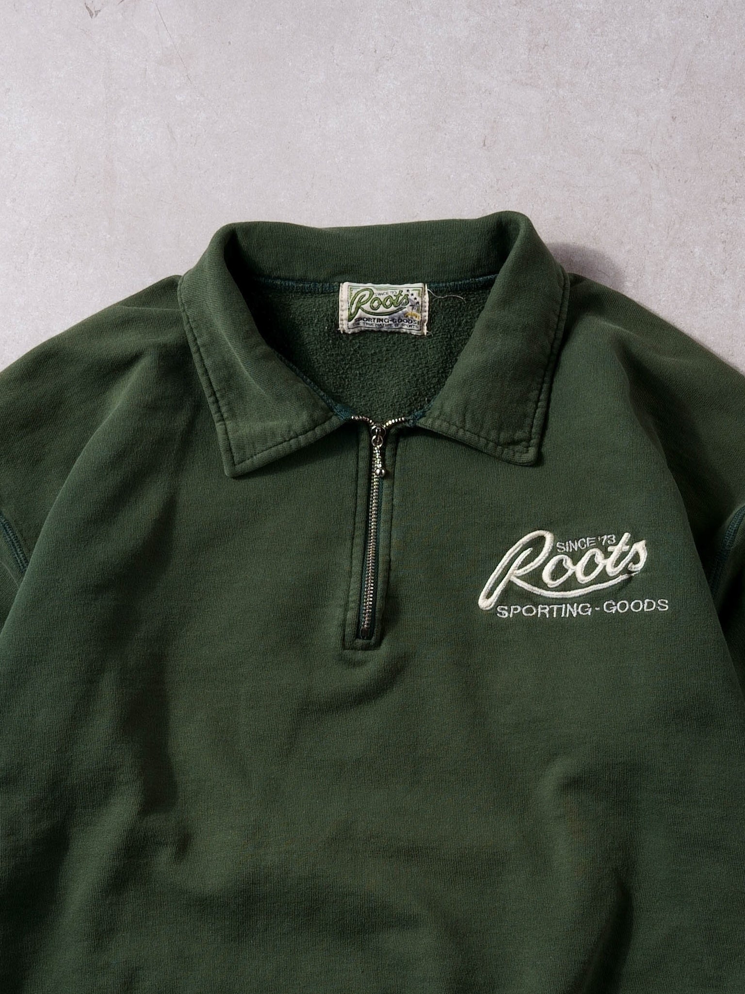 Vintage 90s Juniper Green Roots Athletics 1/4 Zip Collared Crewneck (L/XL)