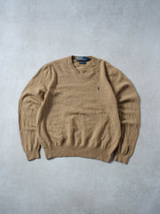 Vintage 90s Camel Polo Ralph Lauren Wool V-neck Sweater (M)