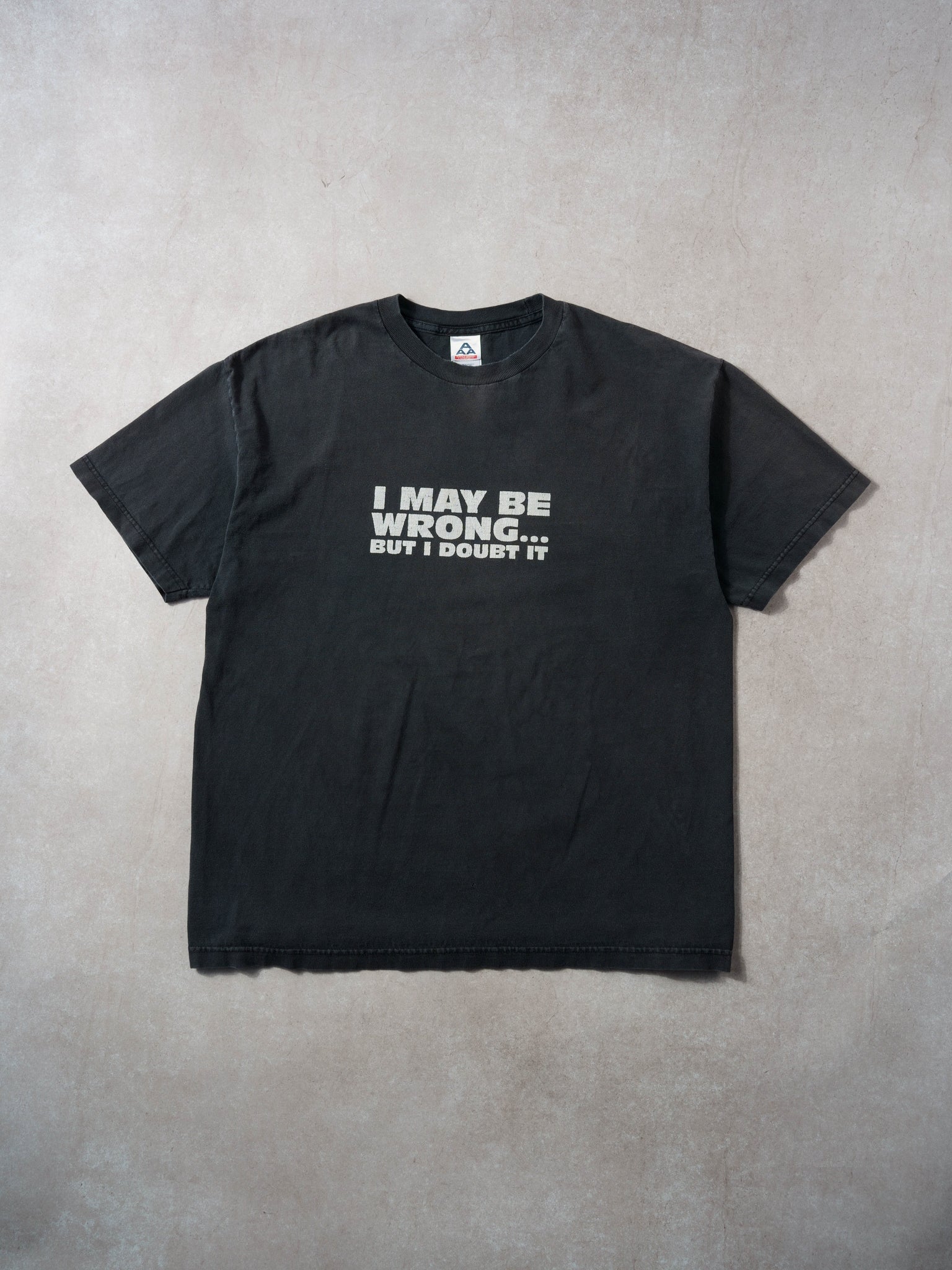 Vintage 90s Washed Black "I May Be Wrong But I Doubt It" Graphic Tee (L)