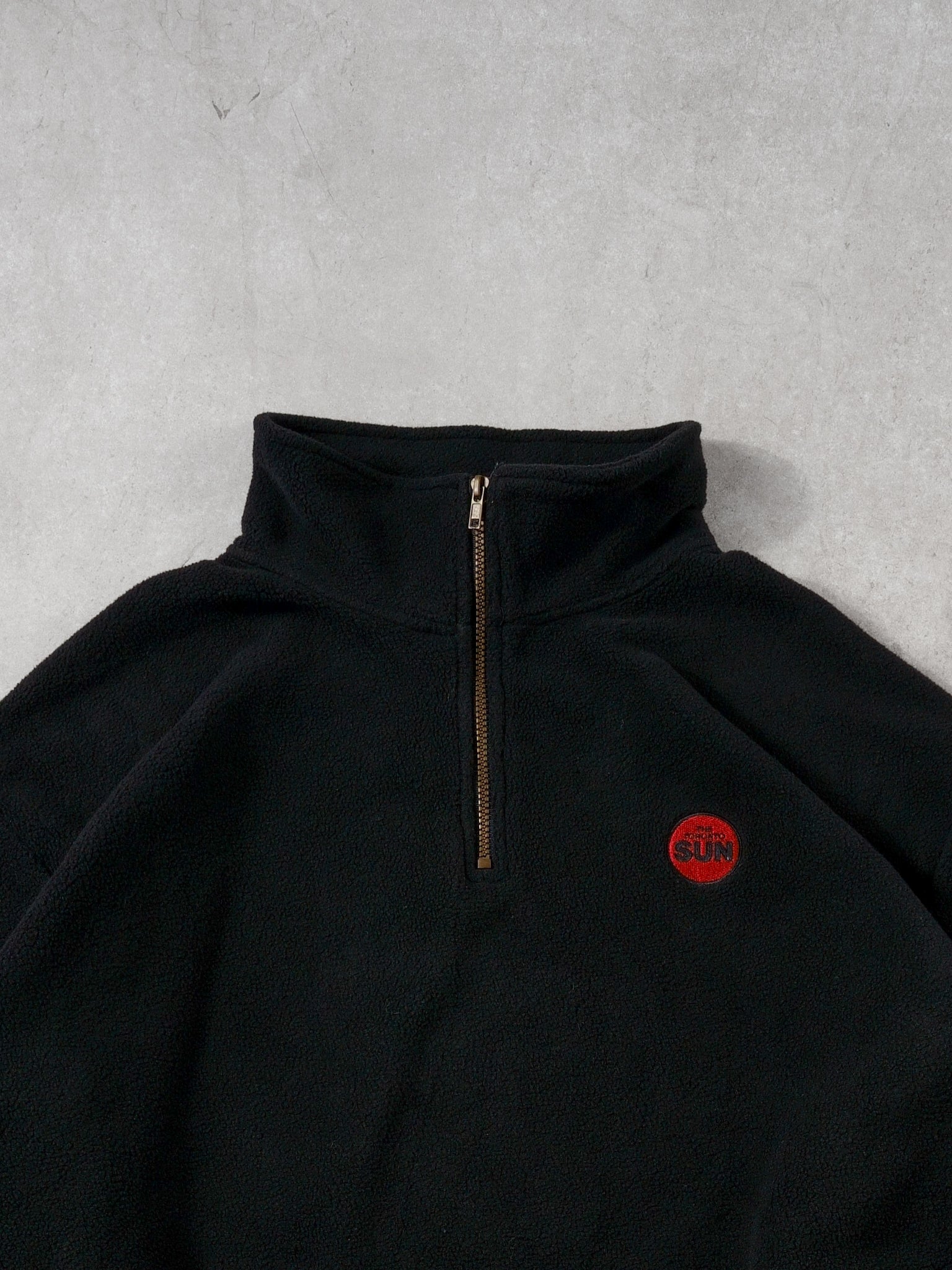 Vintage 90s Black Toronto Sun 1/4 Zip Collared Fleece (XXL)
