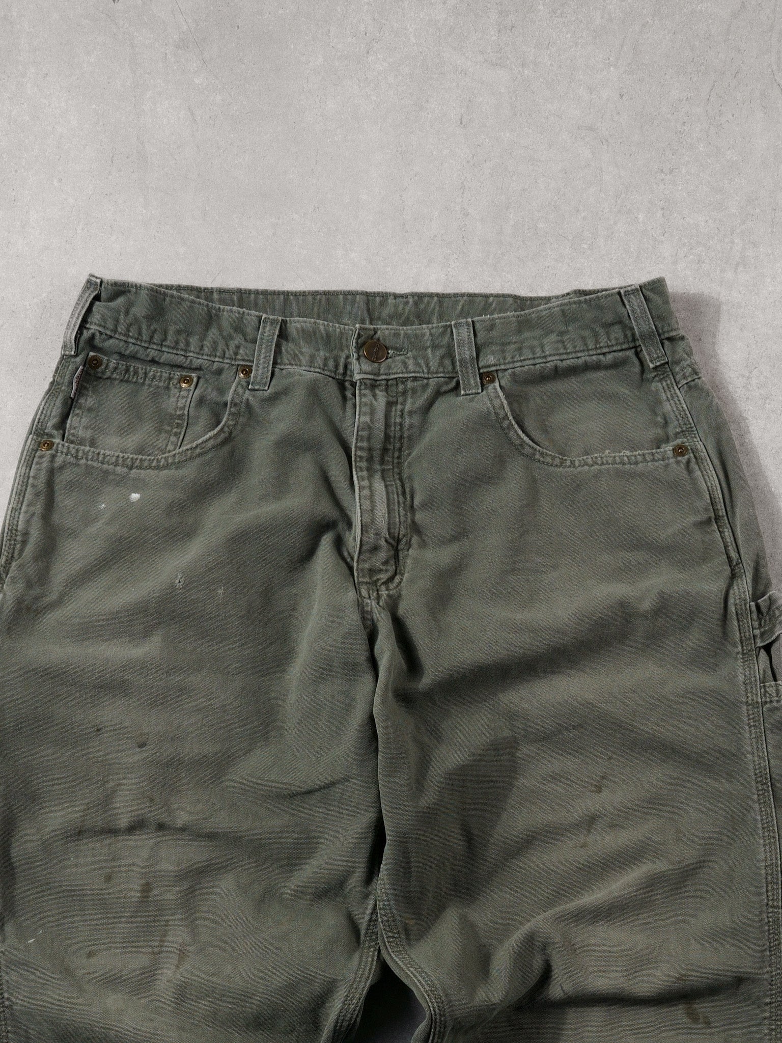 Vintage 90s Washed Sage Green Carhartt Loose Fit Carpenter Pants (34x31)