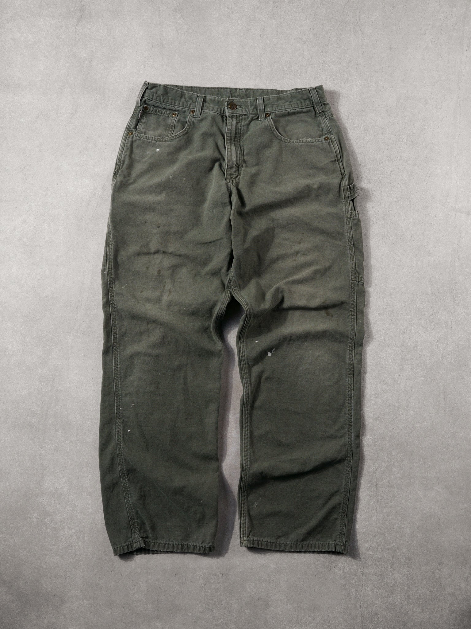 Vintage 90s Washed Sage Green Carhartt Loose Fit Carpenter Pants (34x31)