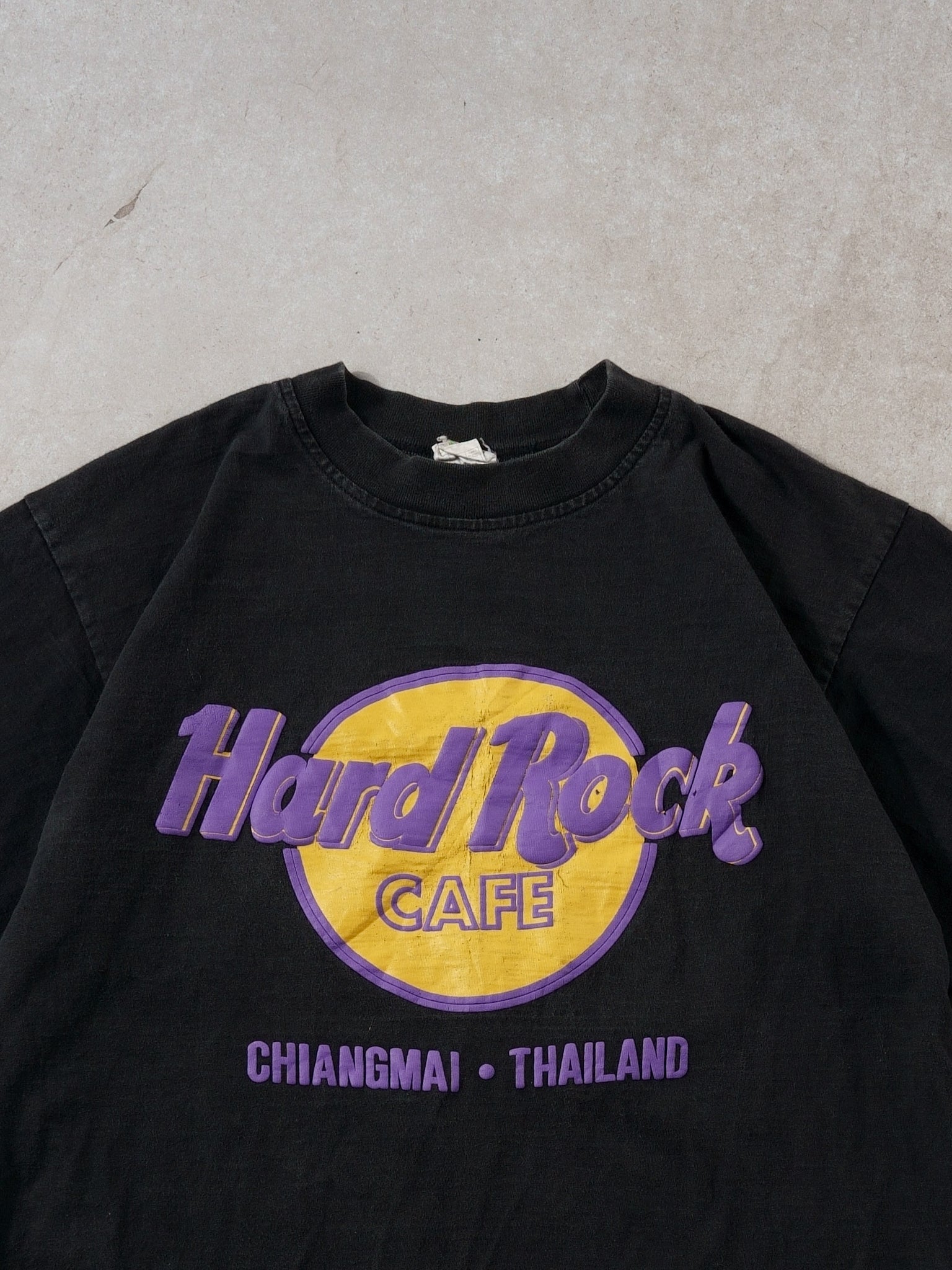 Vintage 90s Black, Purple and Yellow Hard Rock Cafe Chaingmai Thailand Single Stitched Tee (S)