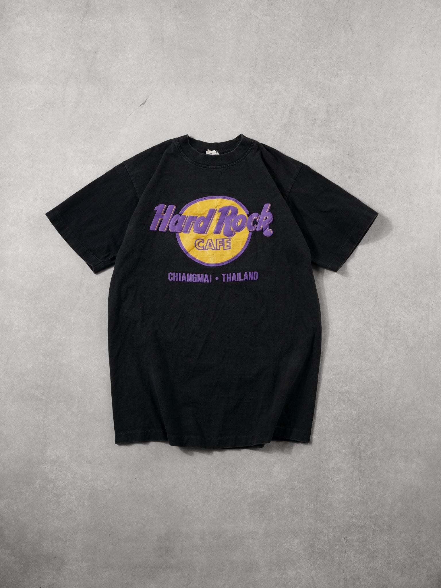 Vintage 90s Black, Purple and Yellow Hard Rock Cafe Chaingmai Thailand Single Stitched Tee (S)