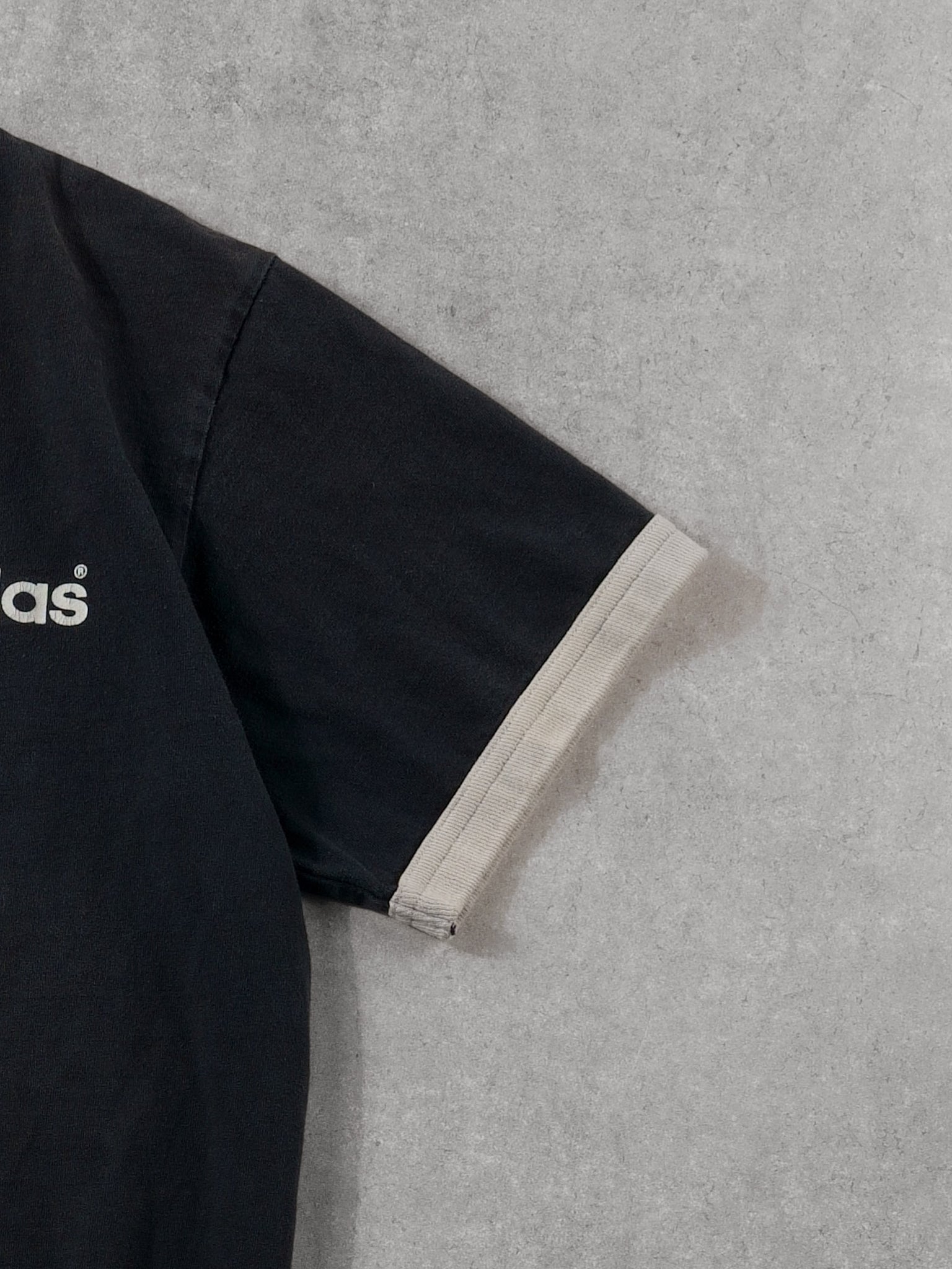 Vintage 90s Washed Black and White Adidas Ringer Tee (M)