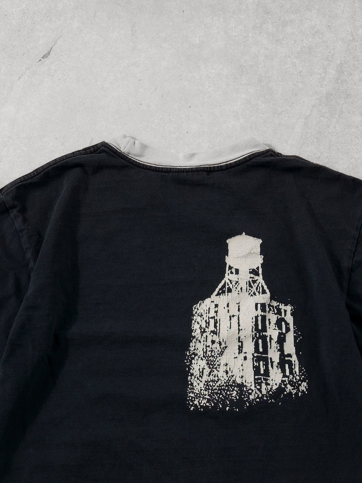Vintage 90s Washed Black and White Adidas Ringer Tee (M)