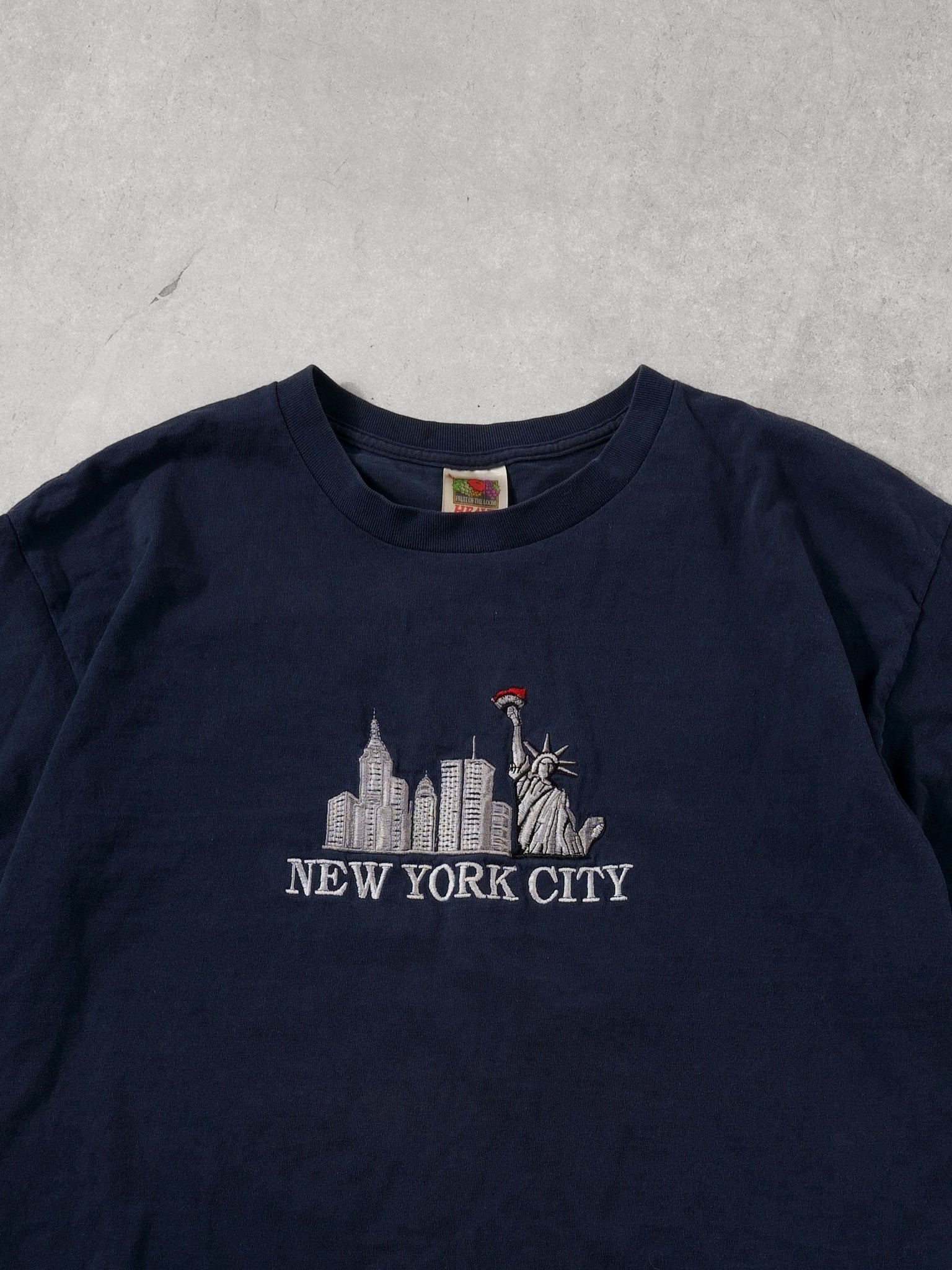 Vintage 90s Navy Blue New York City Embroidery Tee (L)