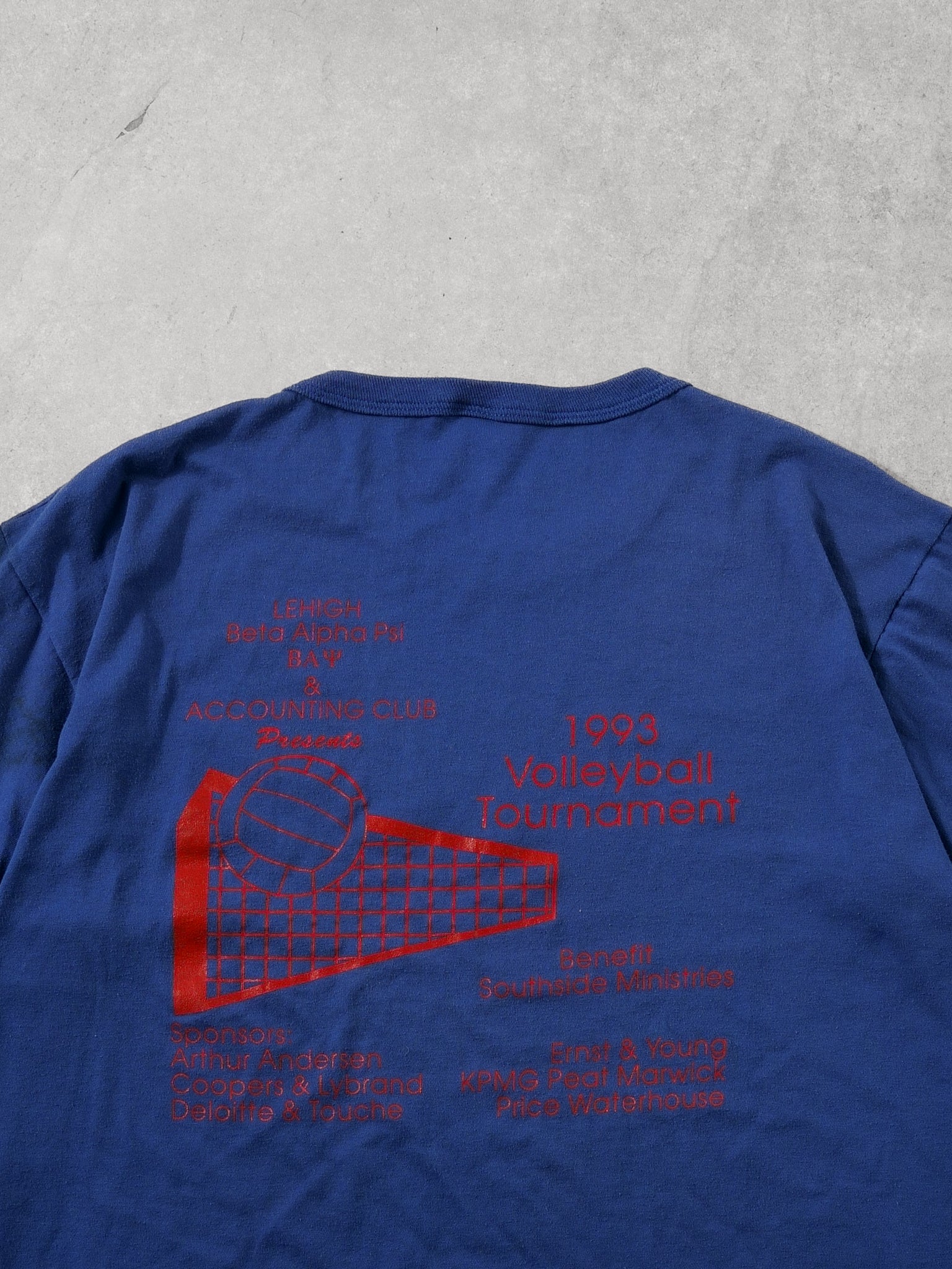 Vintage 93' Blue And Red Lehigh Beta Alpha PSI Volleyball Tournament Tee (L)
