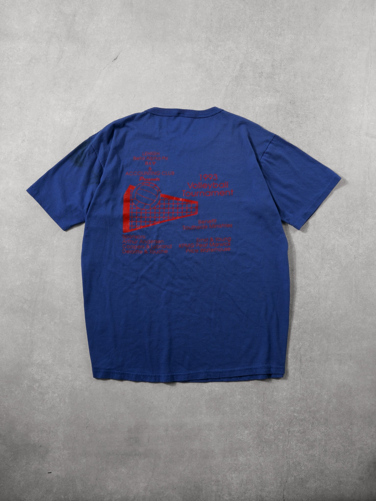 Vintage 93' Blue And Red Lehigh Beta Alpha PSI Volleyball Tournament Tee (L)