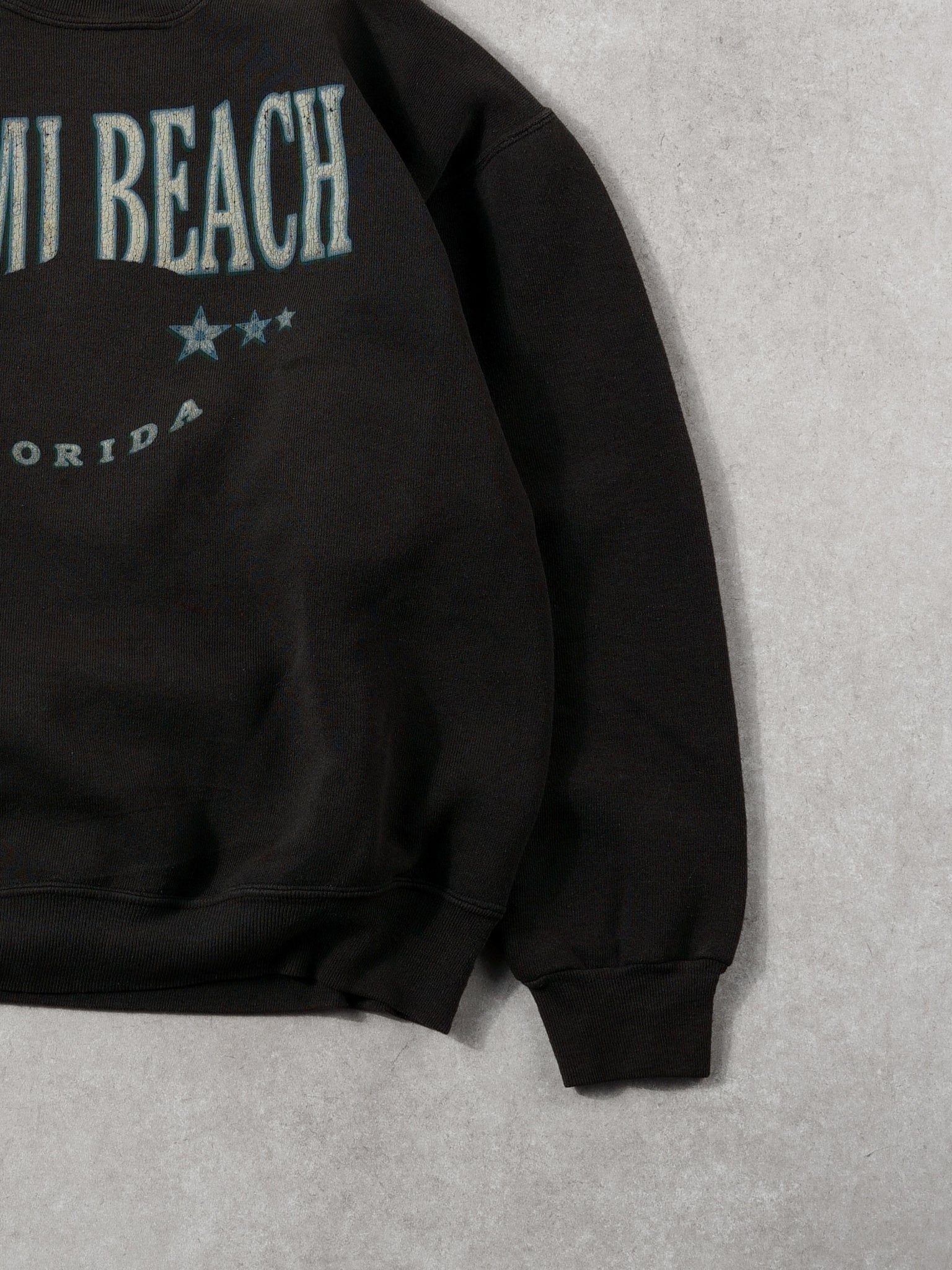 Vintage 80s Washed Black Miami Beach Flordia Crewneck (S)