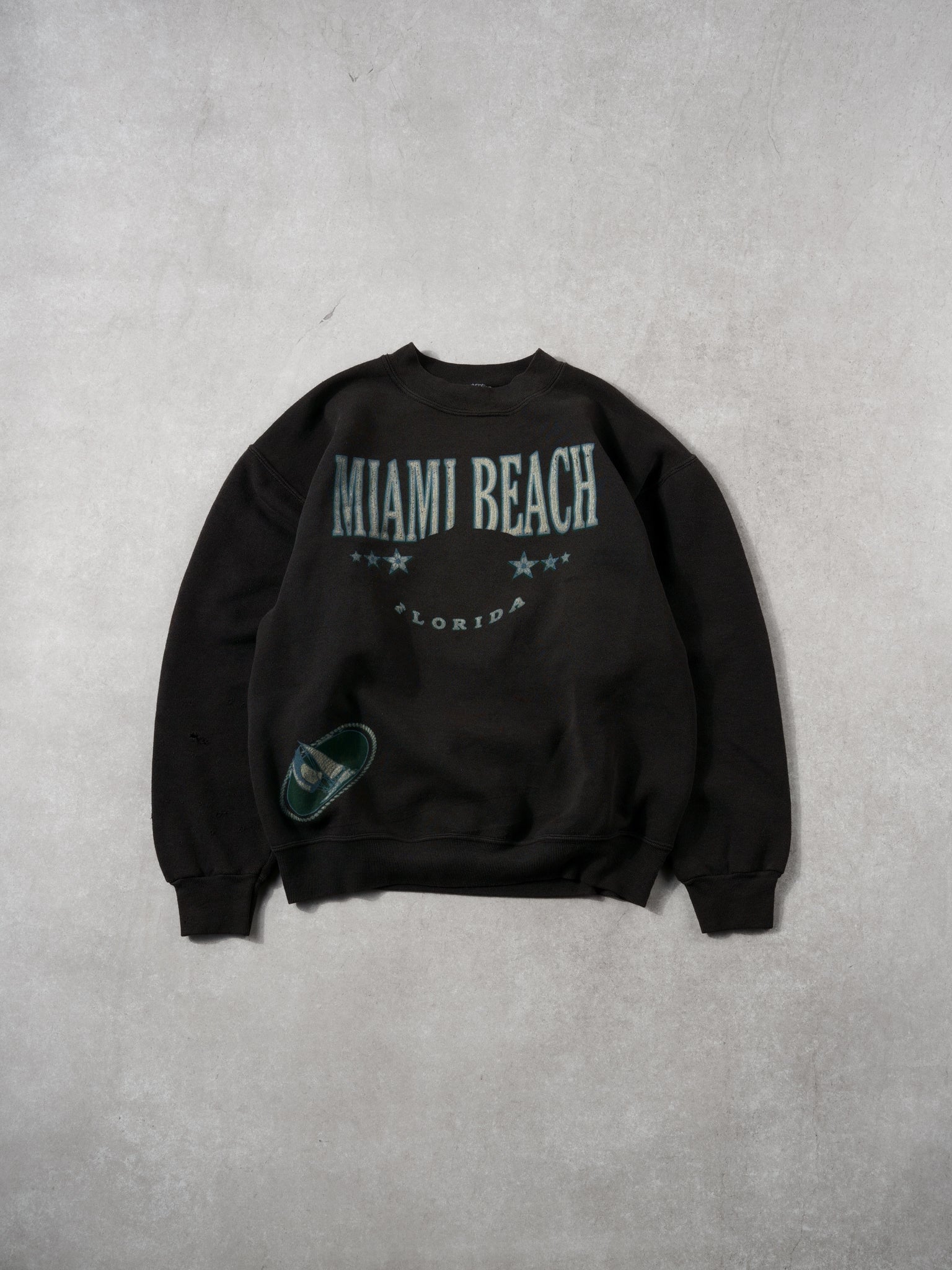 Vintage 80s Washed Black Miami Beach Flordia Crewneck (S)