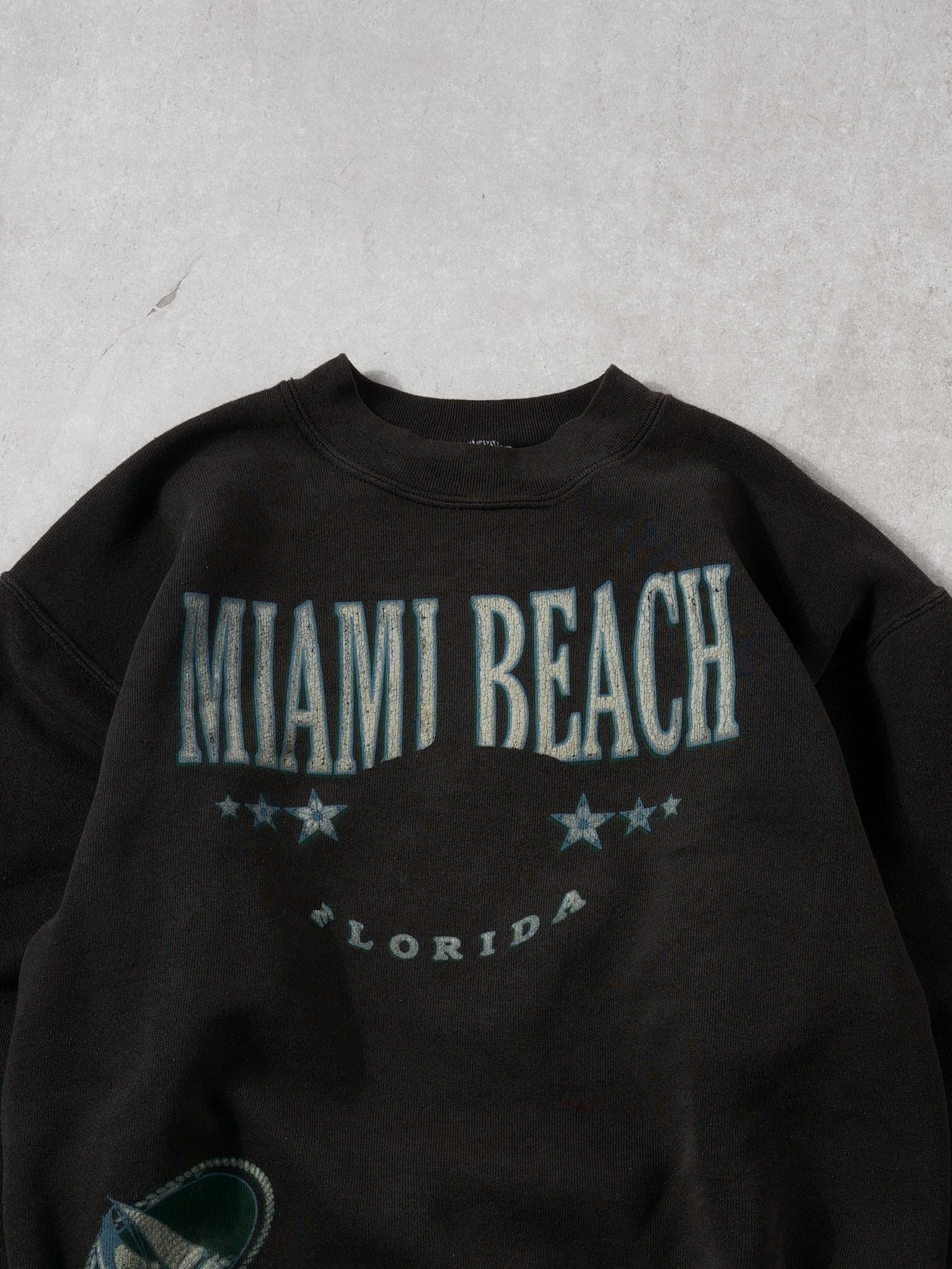 Vintage 80s Washed Black Miami Beach Flordia Crewneck (S)