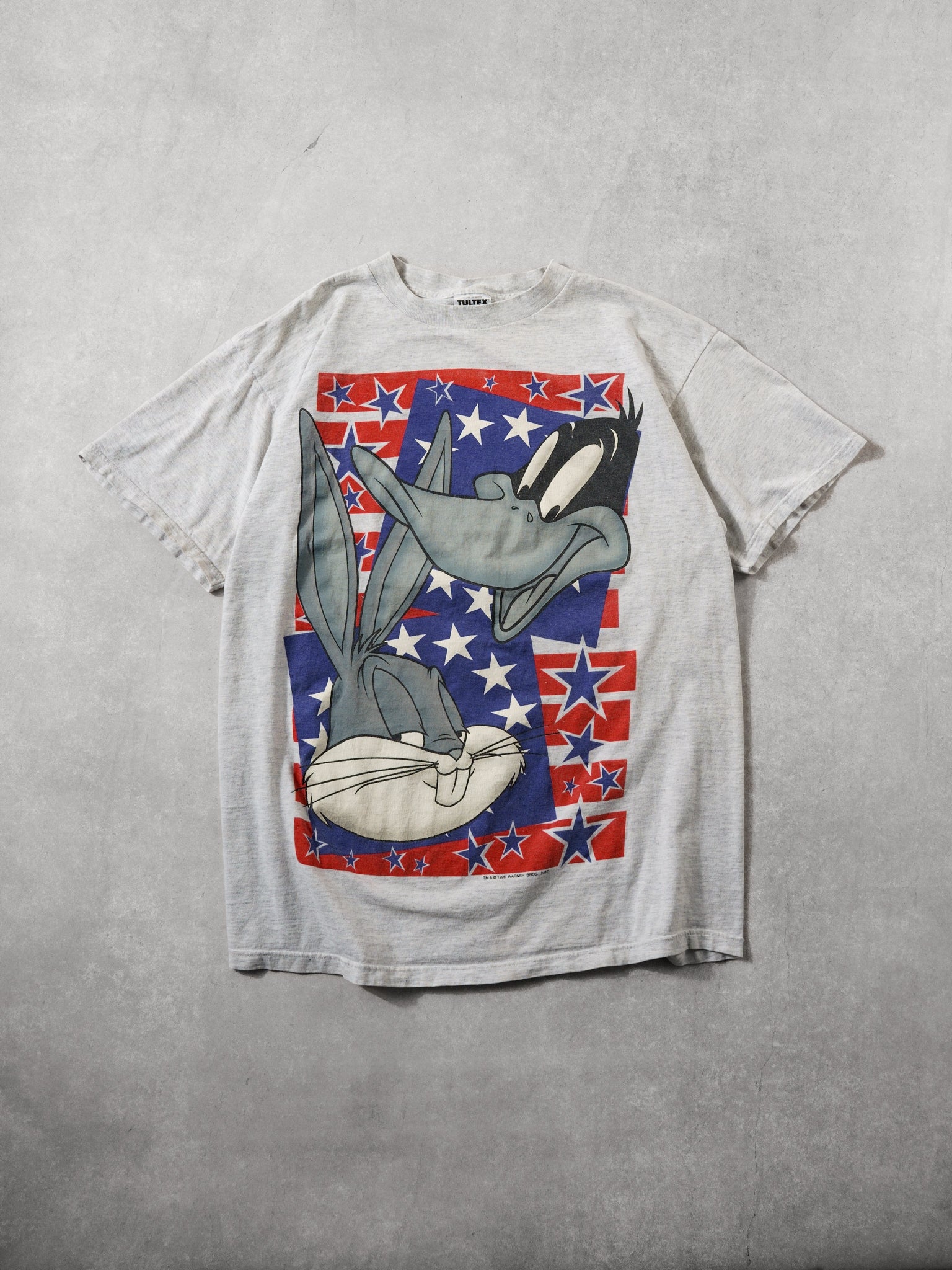 Vintage 95' Grey Bugs Bunny and Daffy Duck Stars Tee (L)