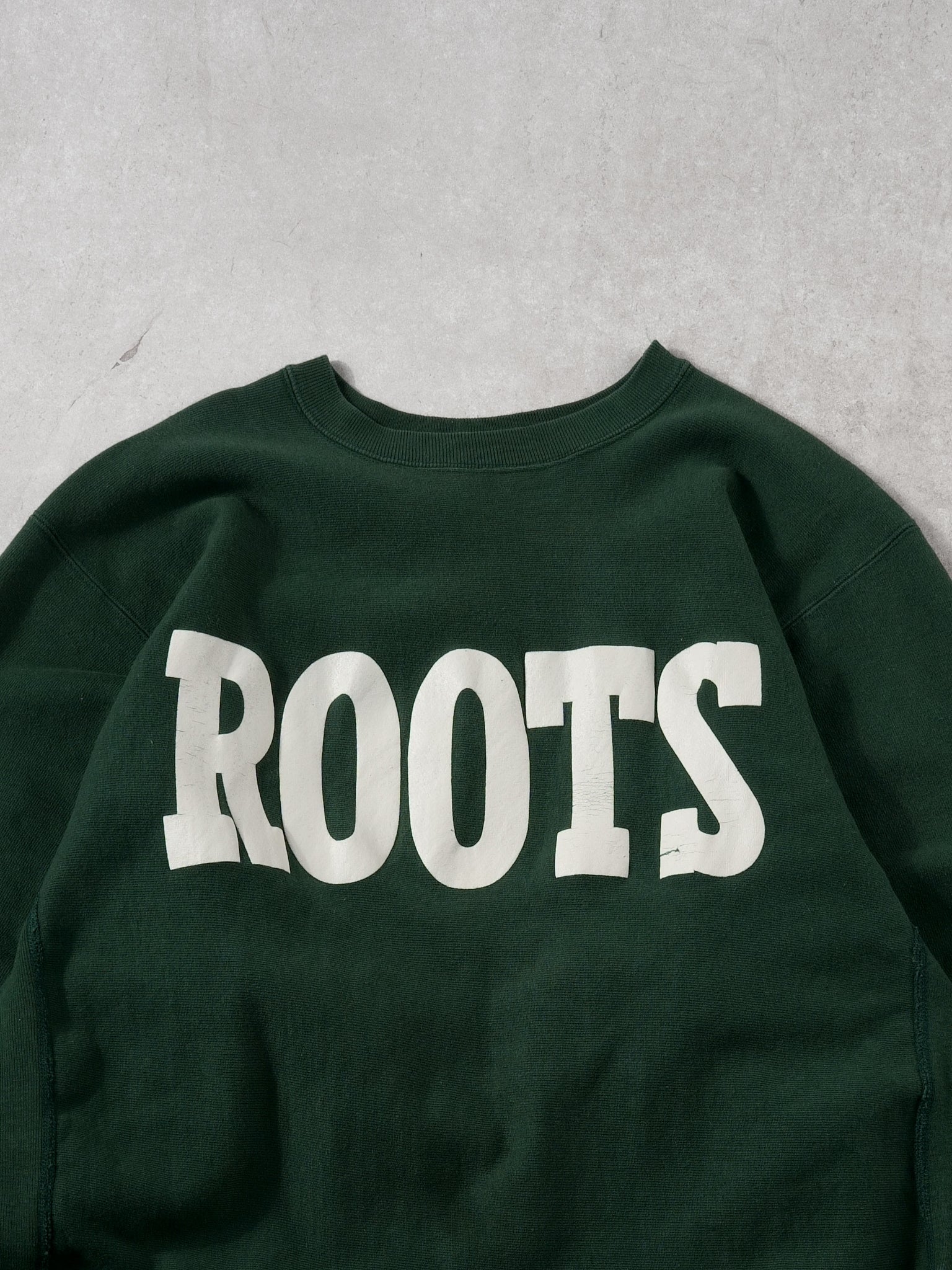 Vintage 90s Pine Green Roots X Champion Reverse Weave Crewneck (L)