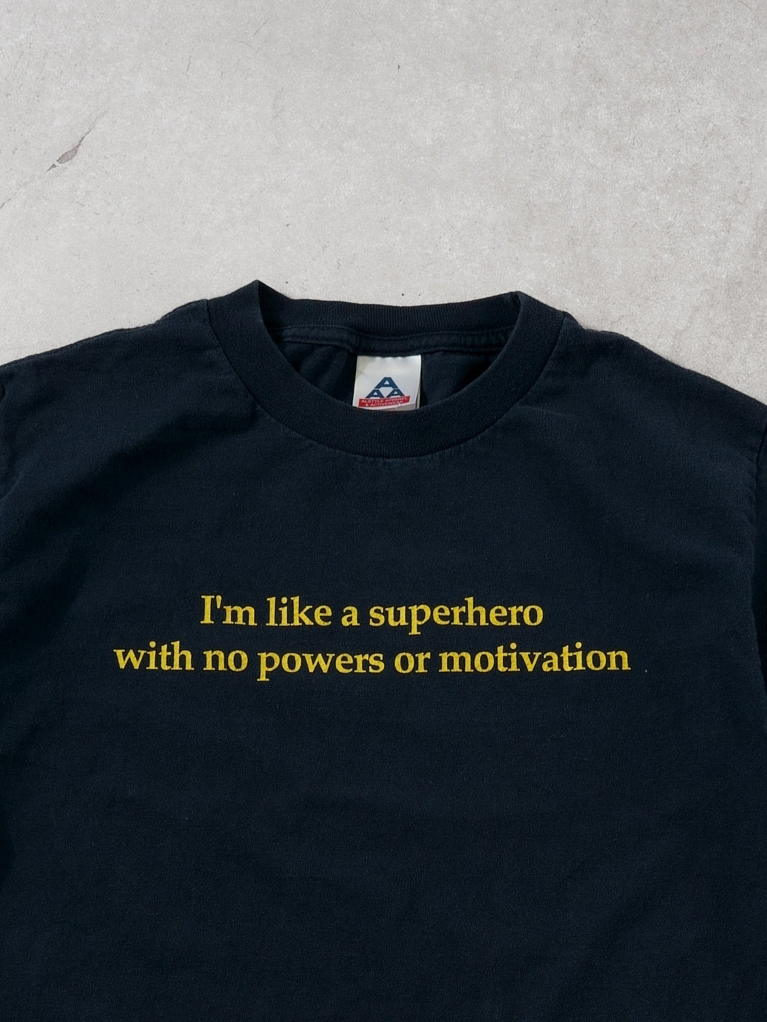 Vintage Navy  "I'm like a superhero with no power or motivation" Tee (S)