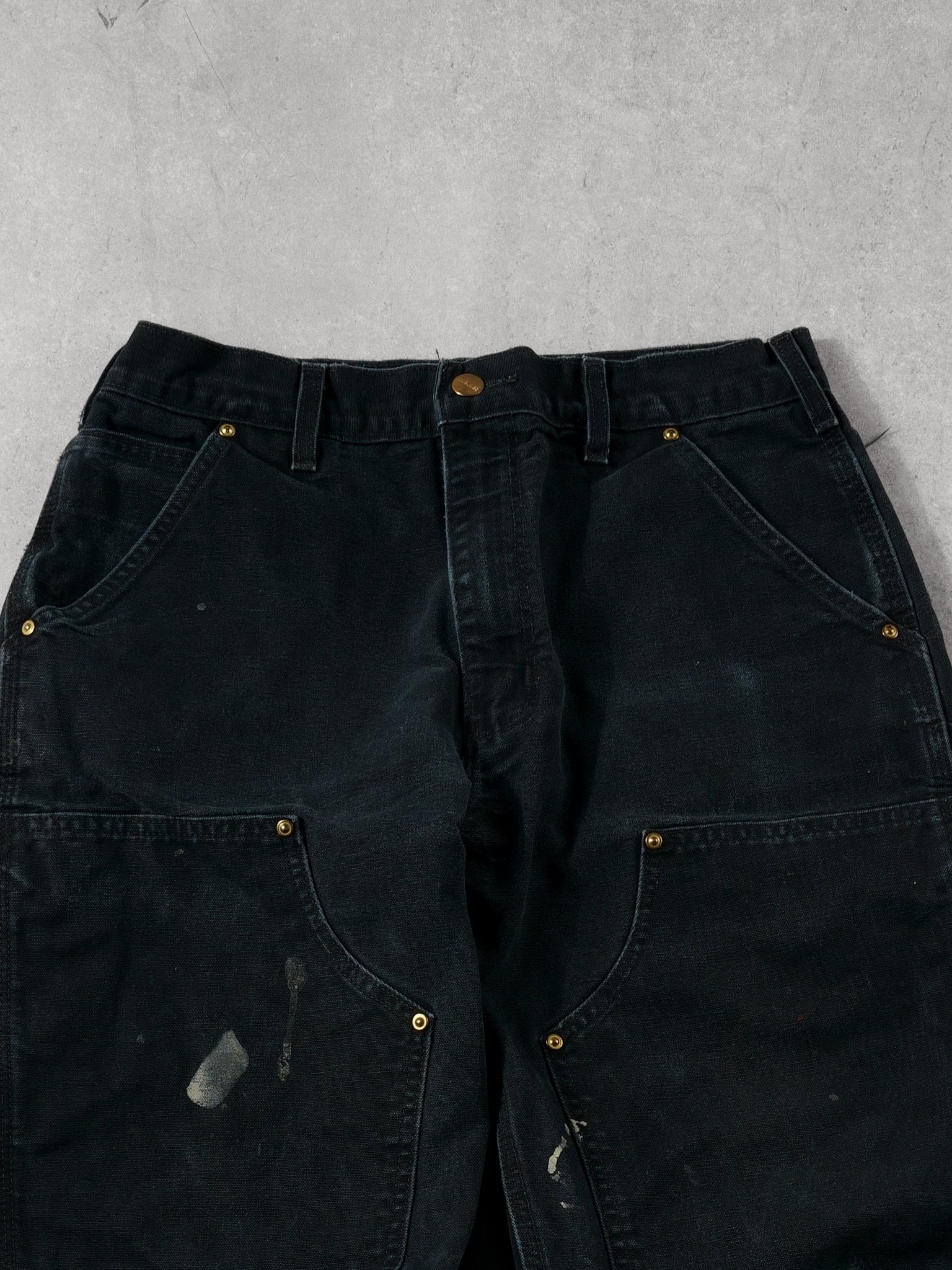 Vintage 90s Faded Black Carhartt Double Knee Loose Original Fit Carpenter Pants (30x33)