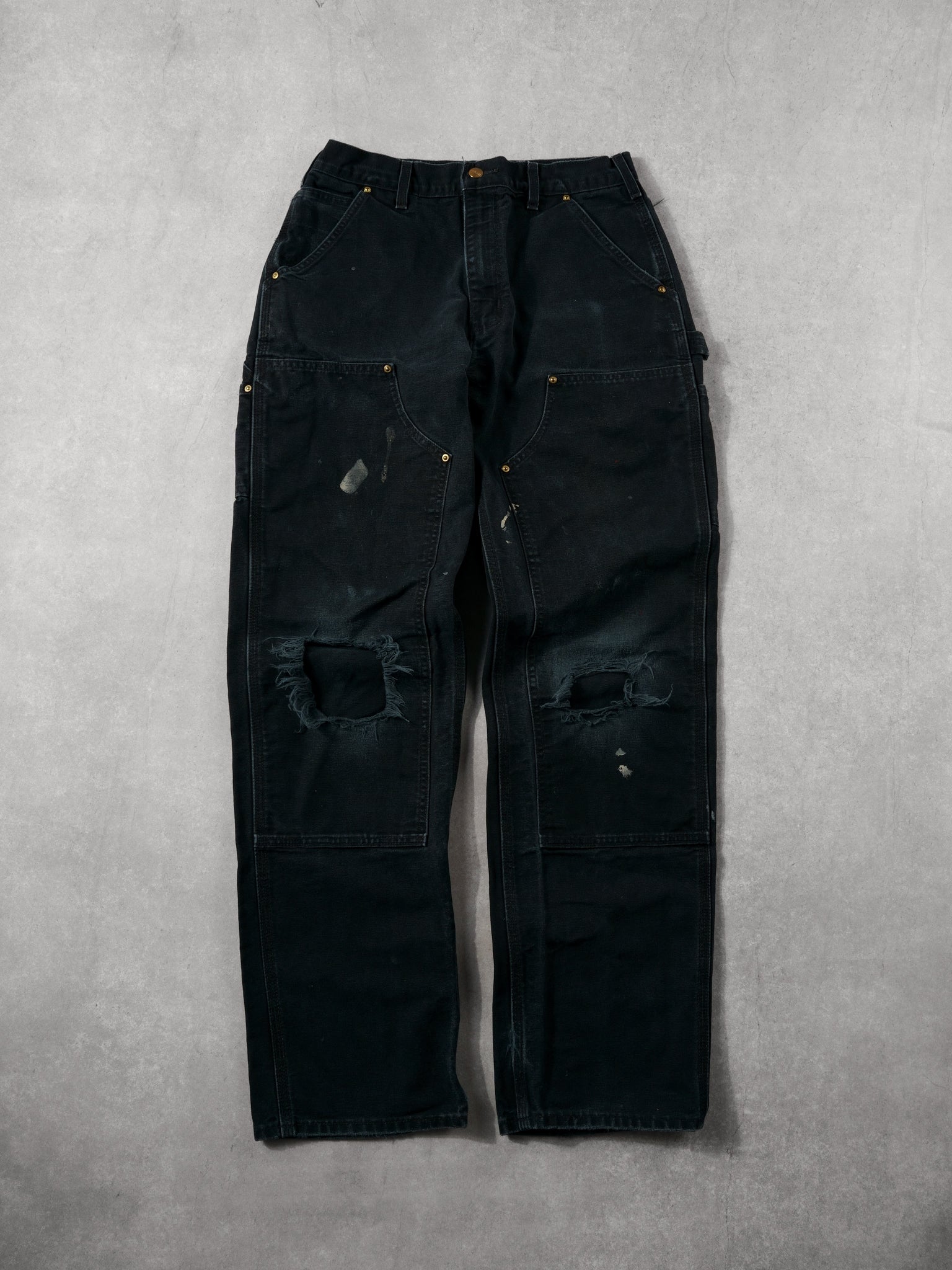 Vintage 90s Faded Black Carhartt Double Knee Loose Original Fit Carpenter Pants (30x33)